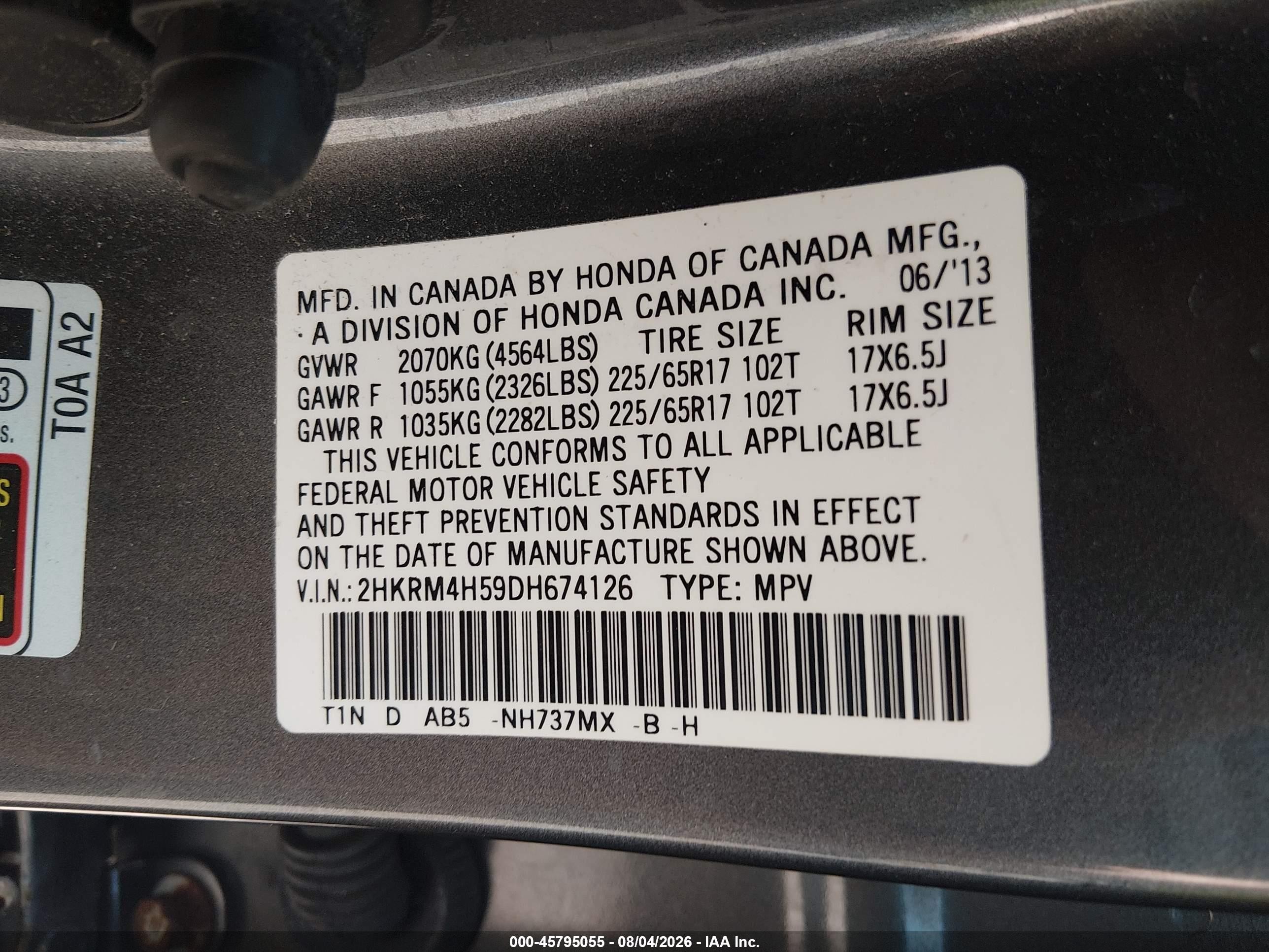 2013 Honda Cr-v Ex Gray vin: 2HKRM4H59DH674126