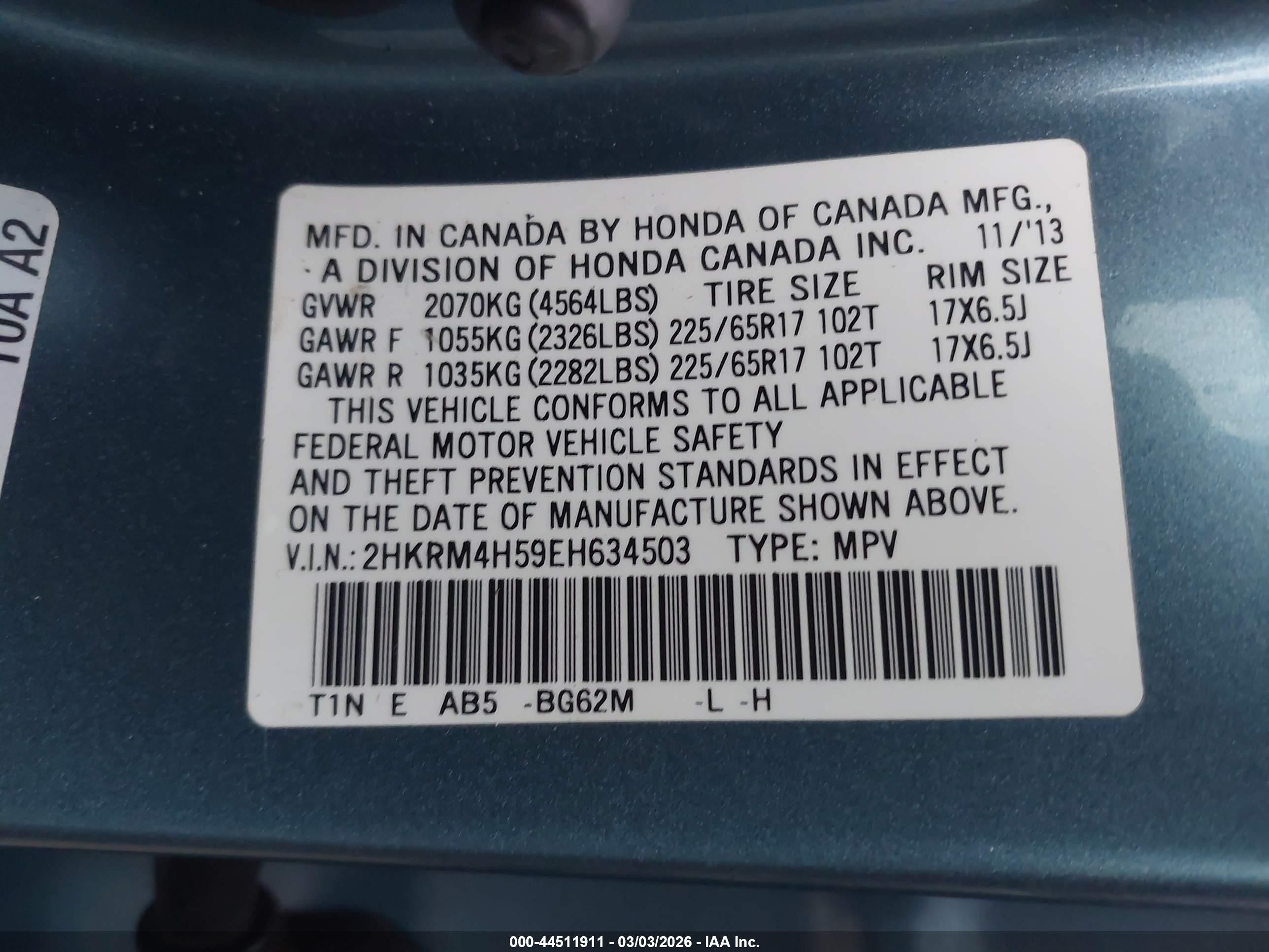 2014 Honda Cr-v Ex Blue vin: 2HKRM4H59EH634503