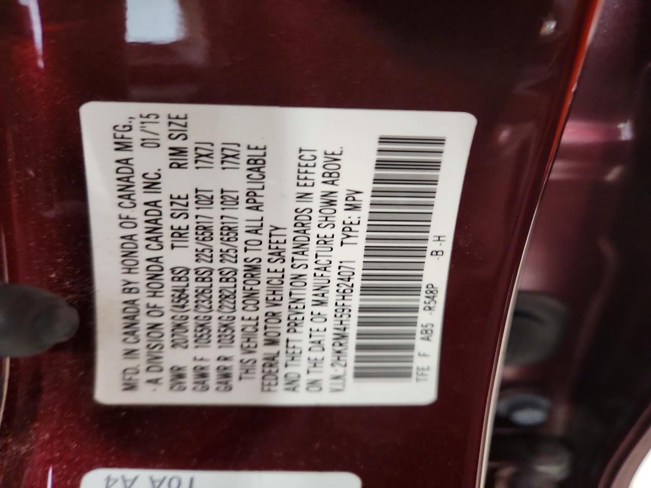 2015 Honda Cr-v Ex Burgundy vin: 2HKRM4H59FH624071