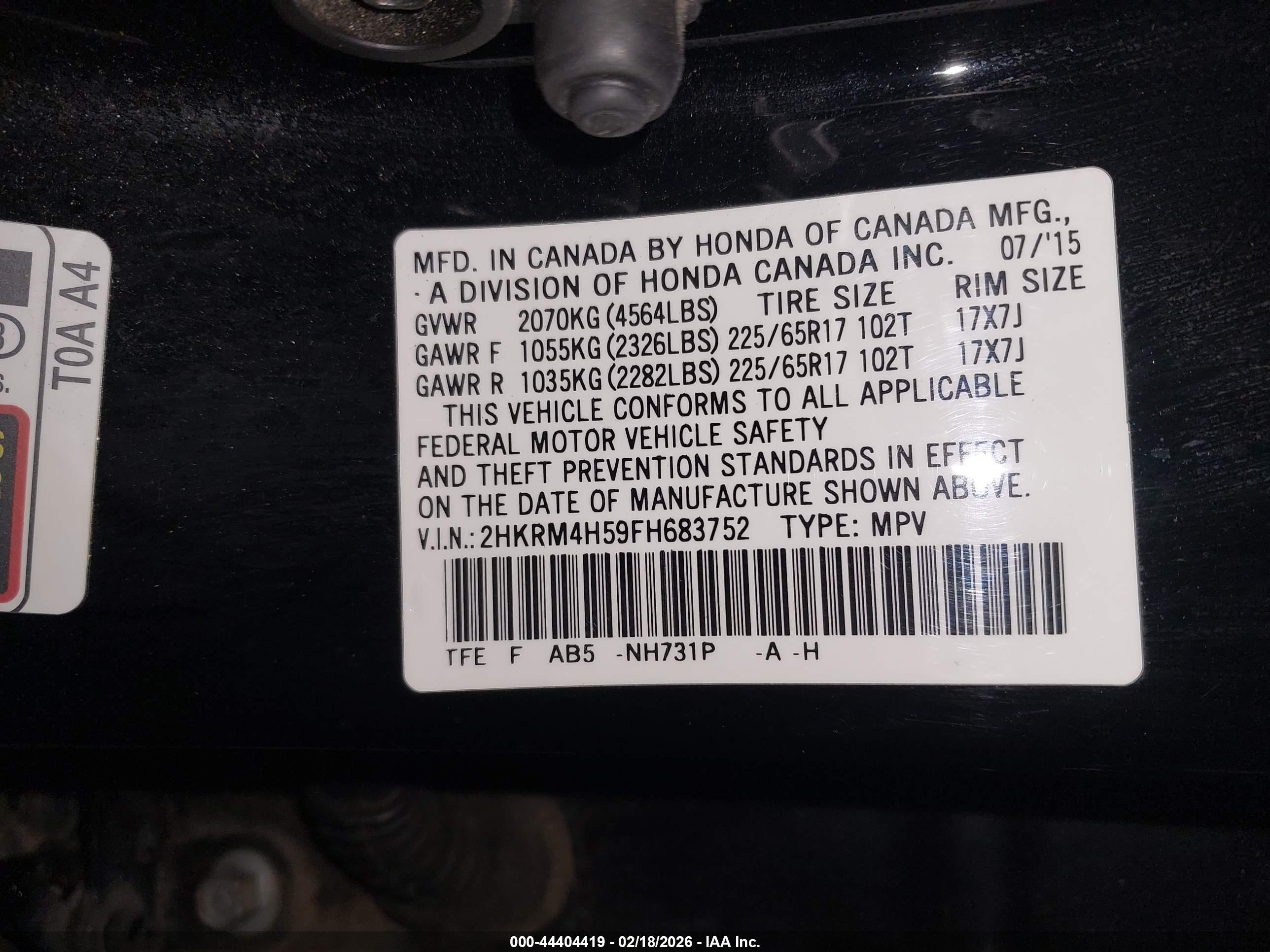 2015 Honda Cr-v Ex Black vin: 2HKRM4H59FH683752
