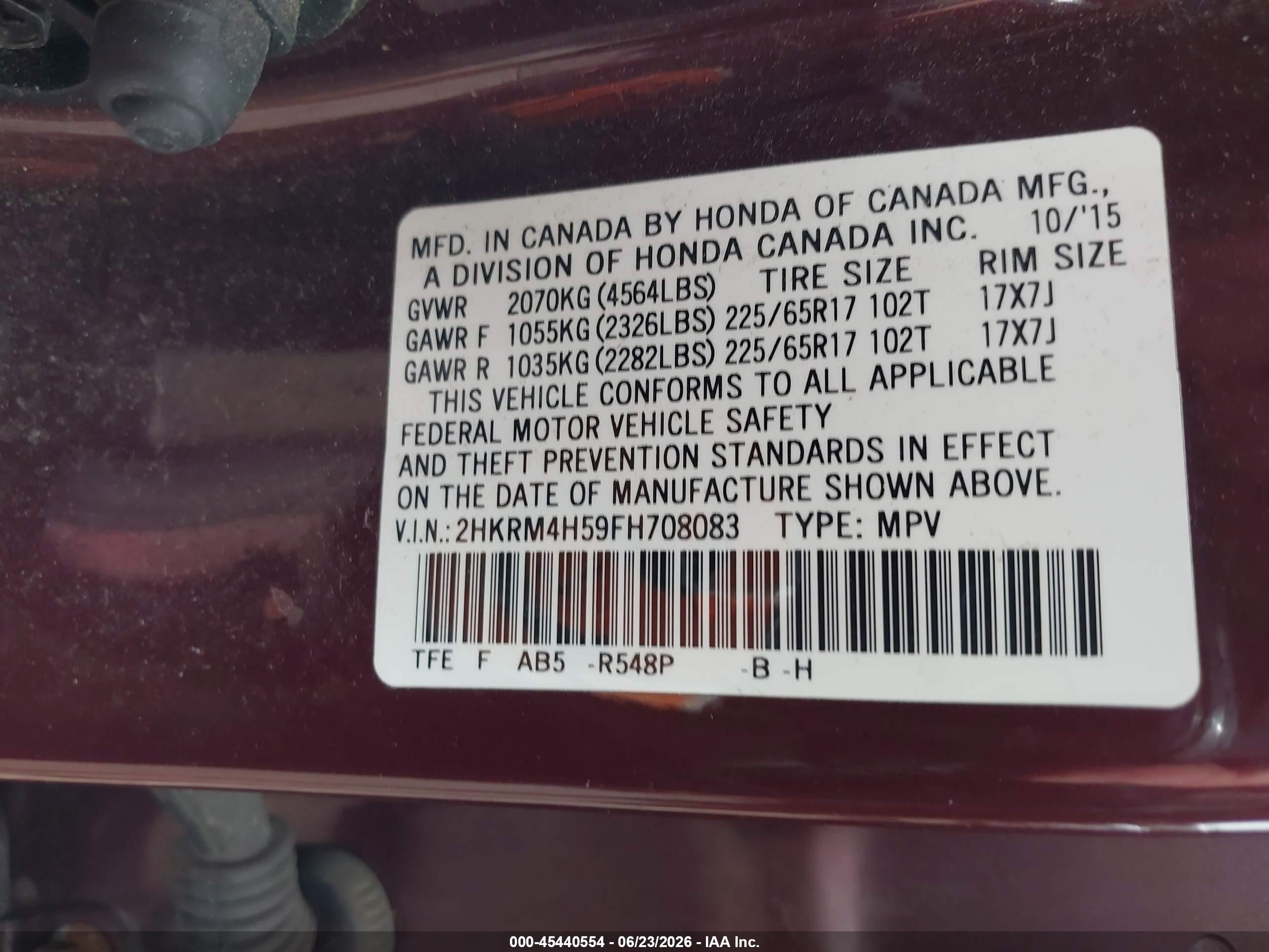 2015 Honda Cr-v Ex Burgundy vin: 2HKRM4H59FH708083