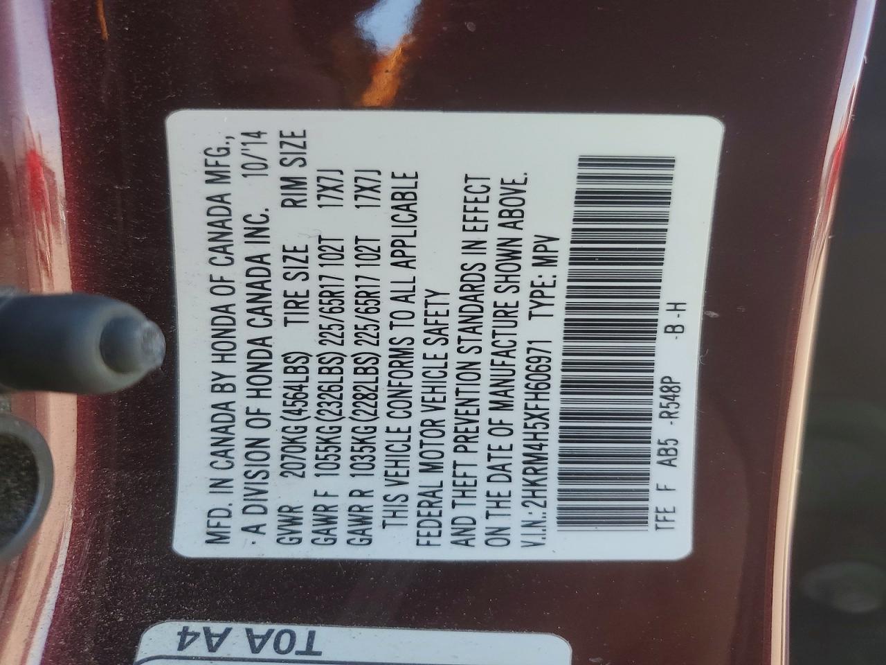 2015 Honda Cr-v Ex Burgundy vin: 2HKRM4H5XFH606971