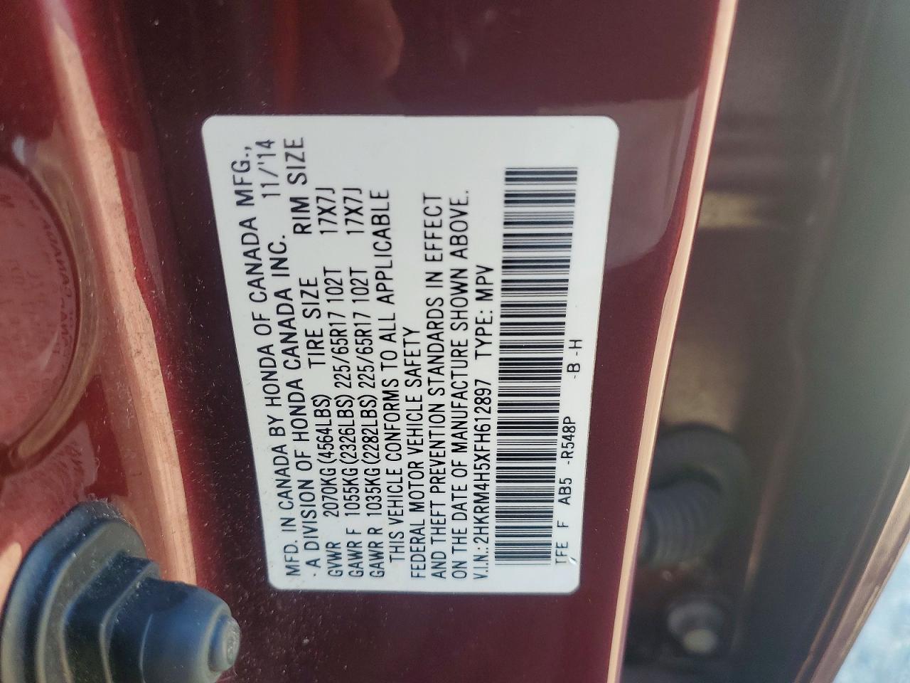 2015 Honda Cr-v Ex Burgundy vin: 2HKRM4H5XFH612897