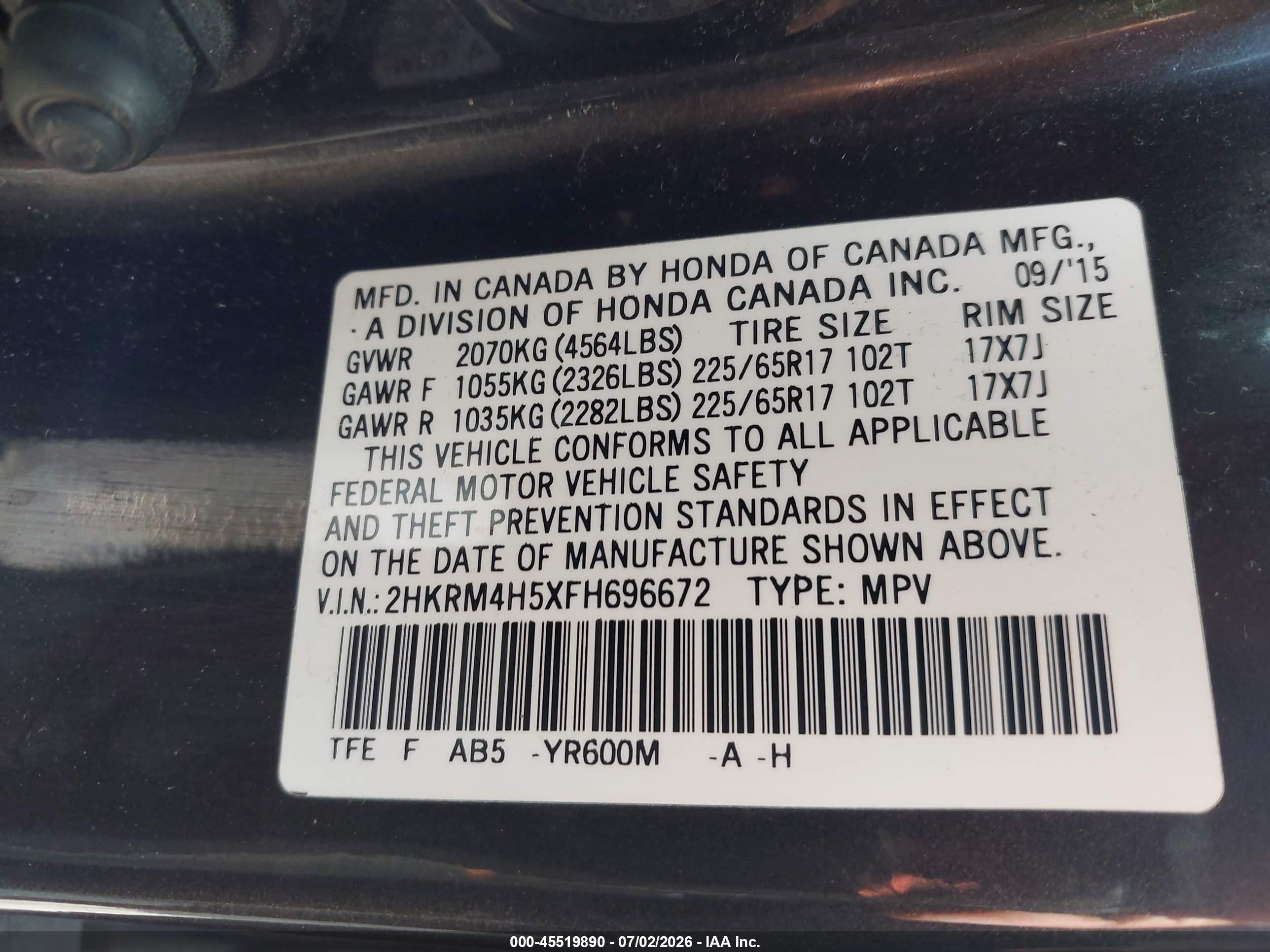 2015 Honda Cr-v Ex Gray vin: 2HKRM4H5XFH696672