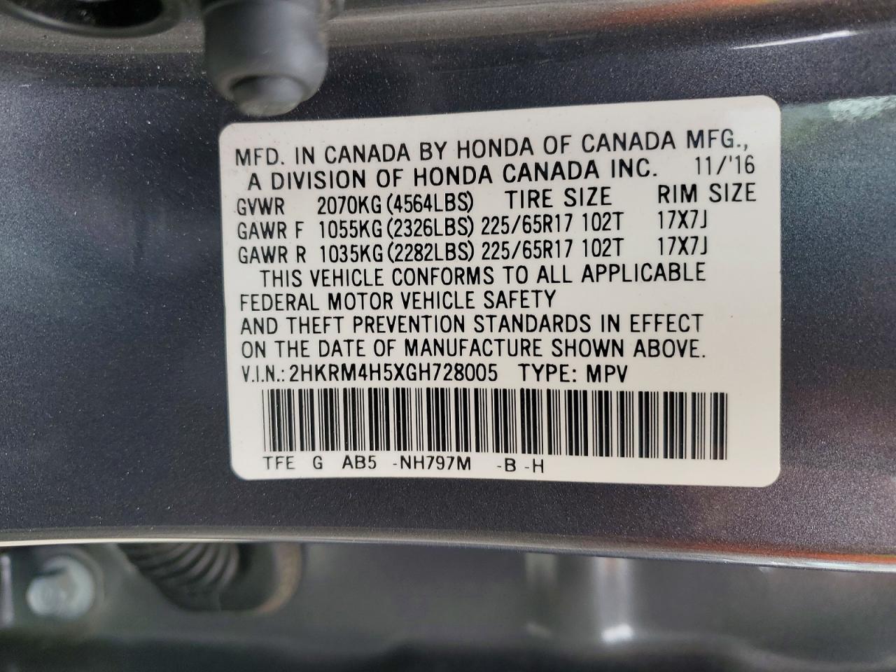 2016 Honda Crv Ex Gray vin: 2HKRM4H5XGH728005