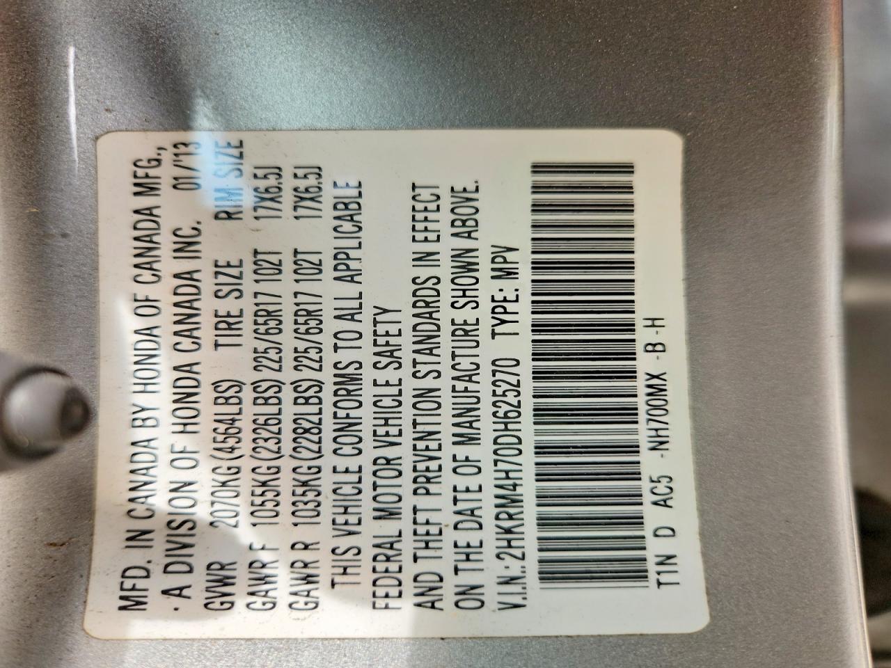 2013 Honda Crv Silver vin: 2HKRM4H70DH625270