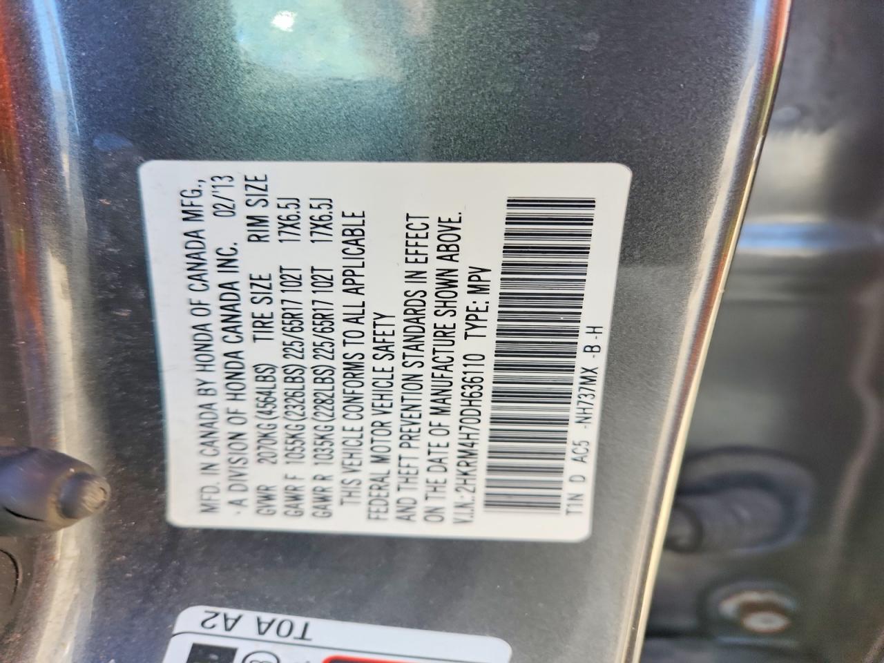 2013 Honda Cr-v Exl Gray vin: 2HKRM4H70DH636110
