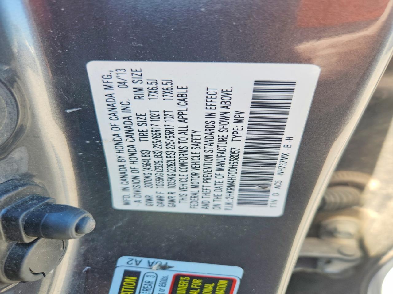 2013 Honda Cr-v Exl Gray vin: 2HKRM4H70DH658057