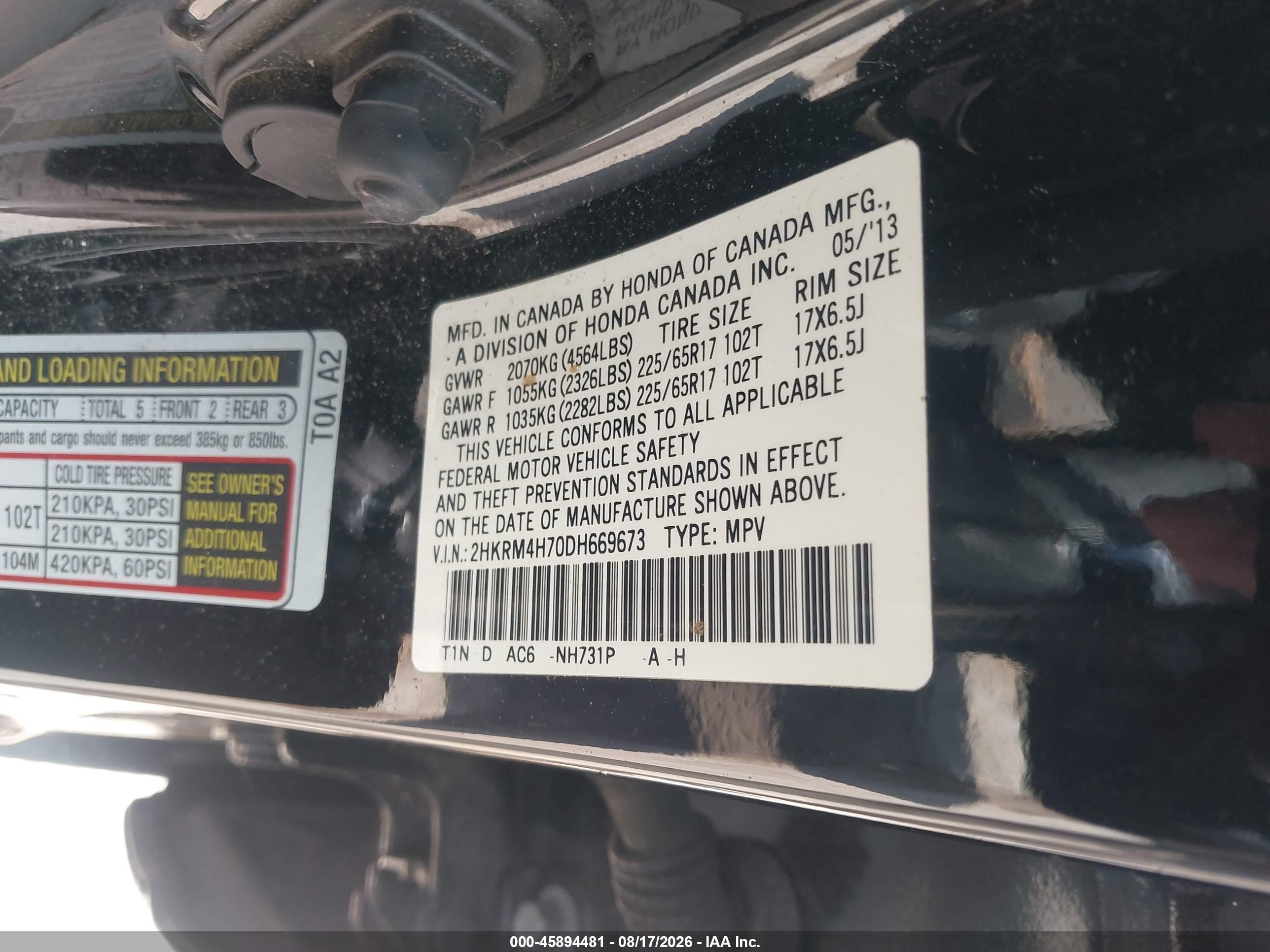 2013 Honda Cr-v Ex-l Black vin: 2HKRM4H70DH669673