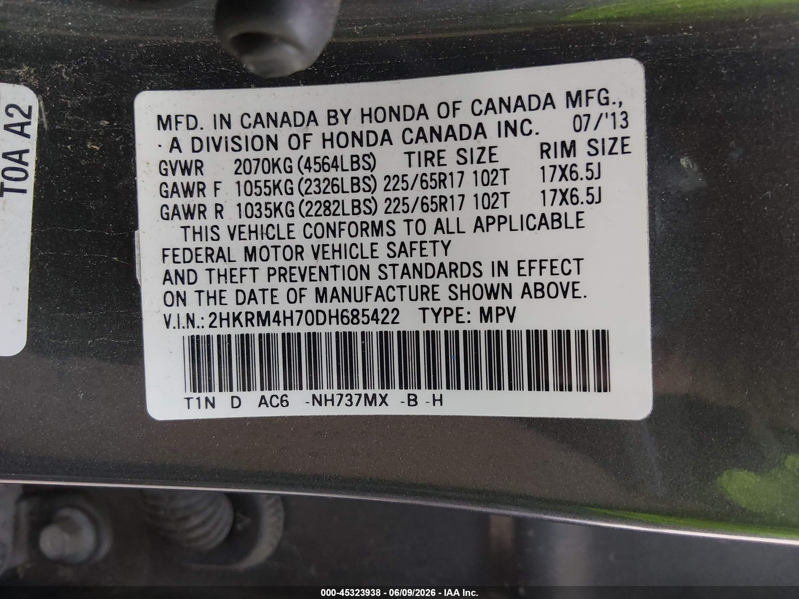 2013 Honda Cr-v Ex-l Gray vin: 2HKRM4H70DH685422