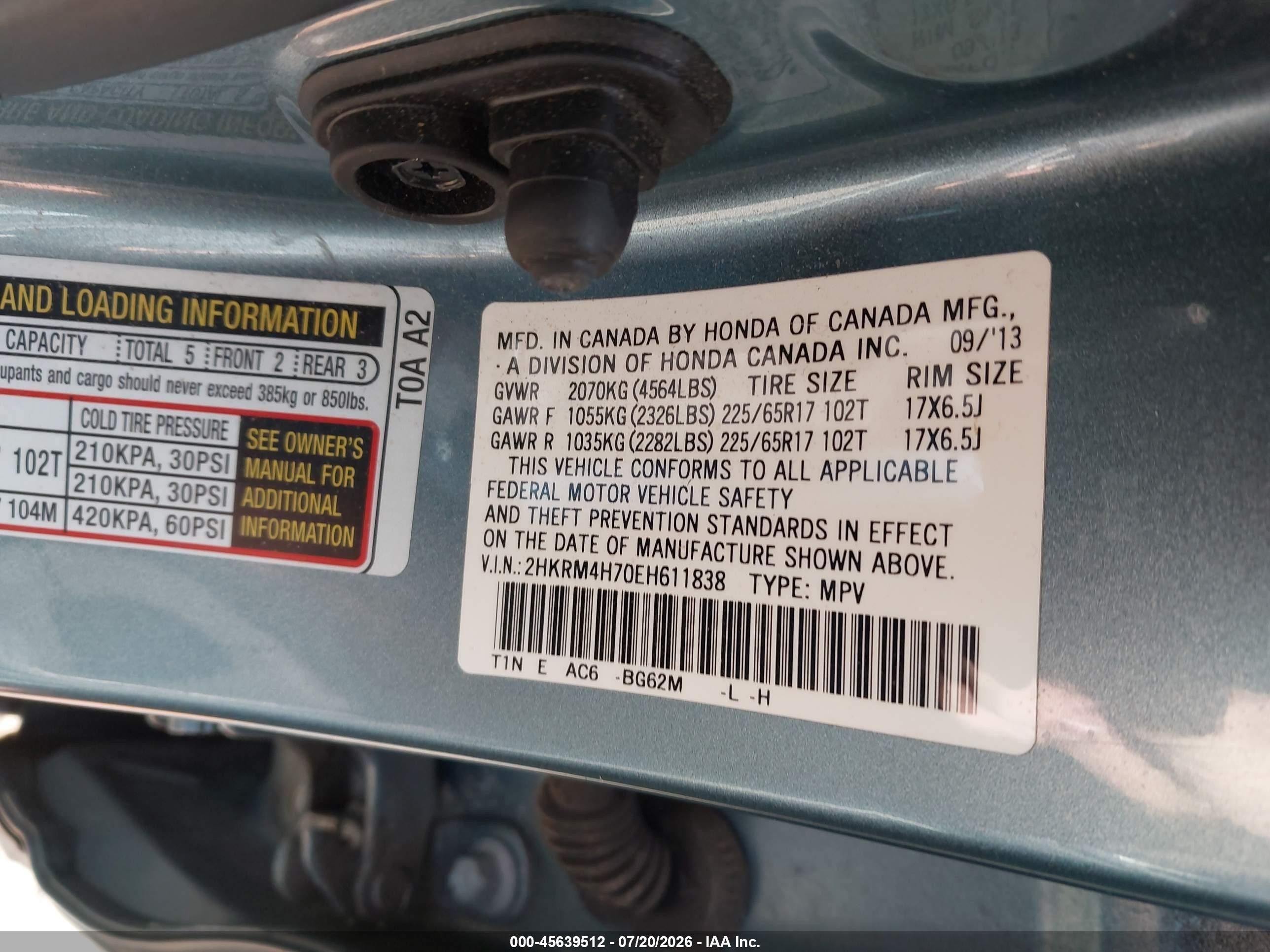 2014 Honda Cr-v Ex-l Light Blue vin: 2HKRM4H70EH611838