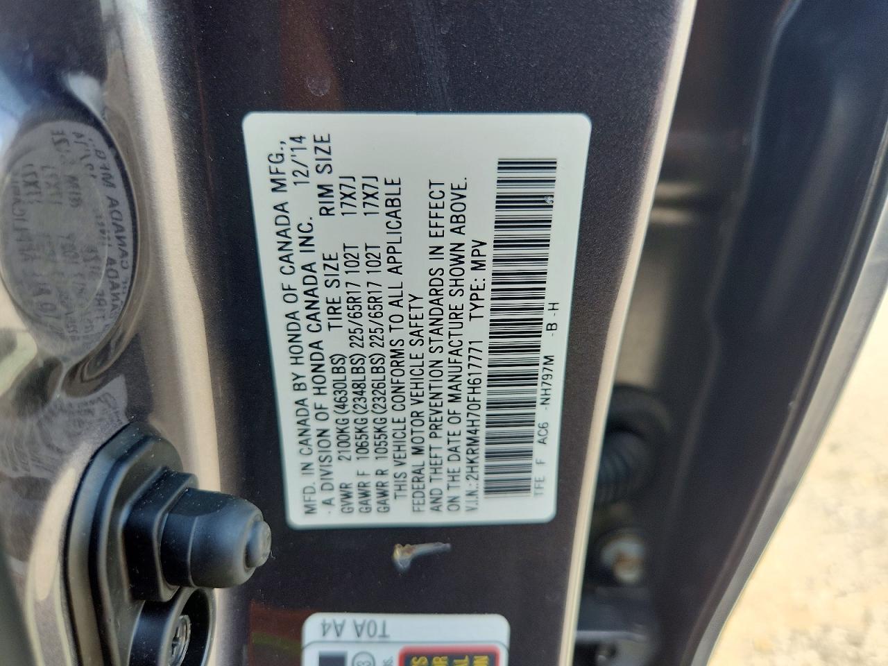 2015 Honda Cr-v Exl Charcoal vin: 2HKRM4H70FH617771