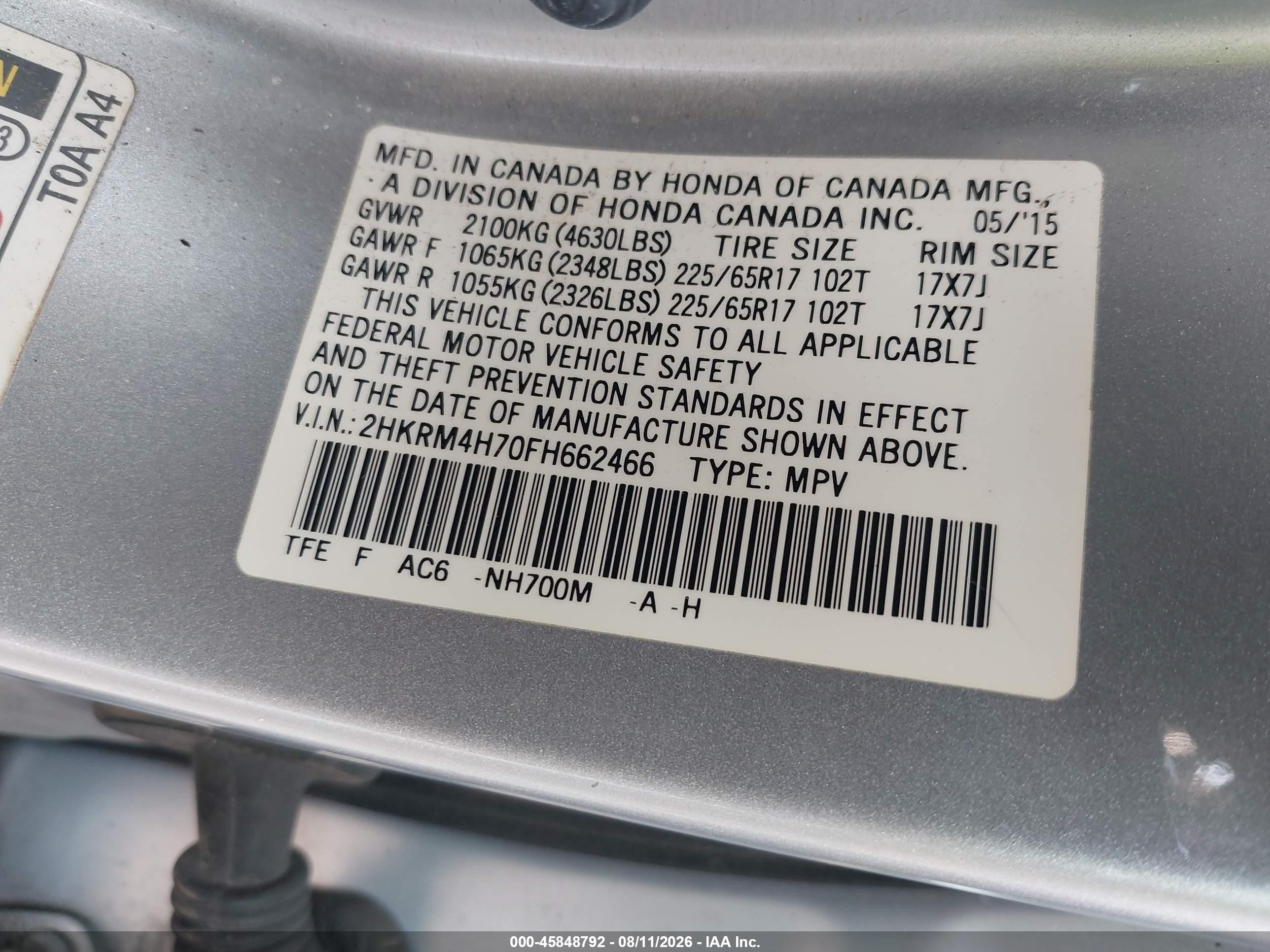 2015 Honda Cr-v Ex-l Silver vin: 2HKRM4H70FH662466