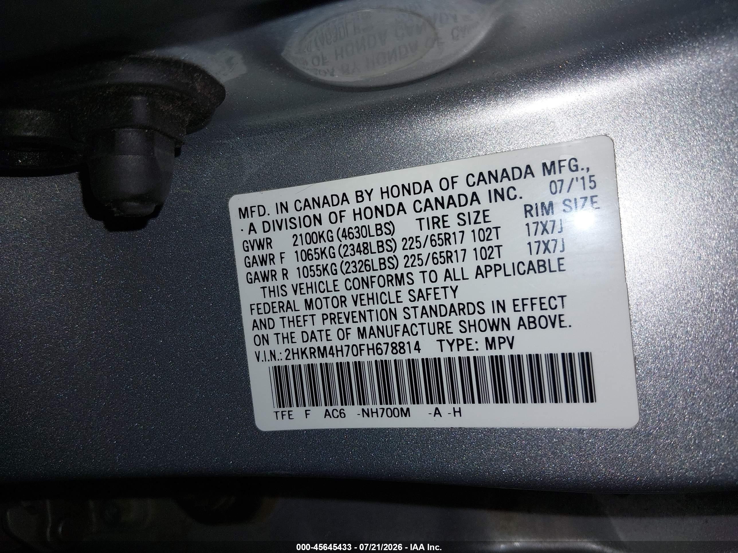 2015 Honda Cr-v Ex-l Silver vin: 2HKRM4H70FH678814