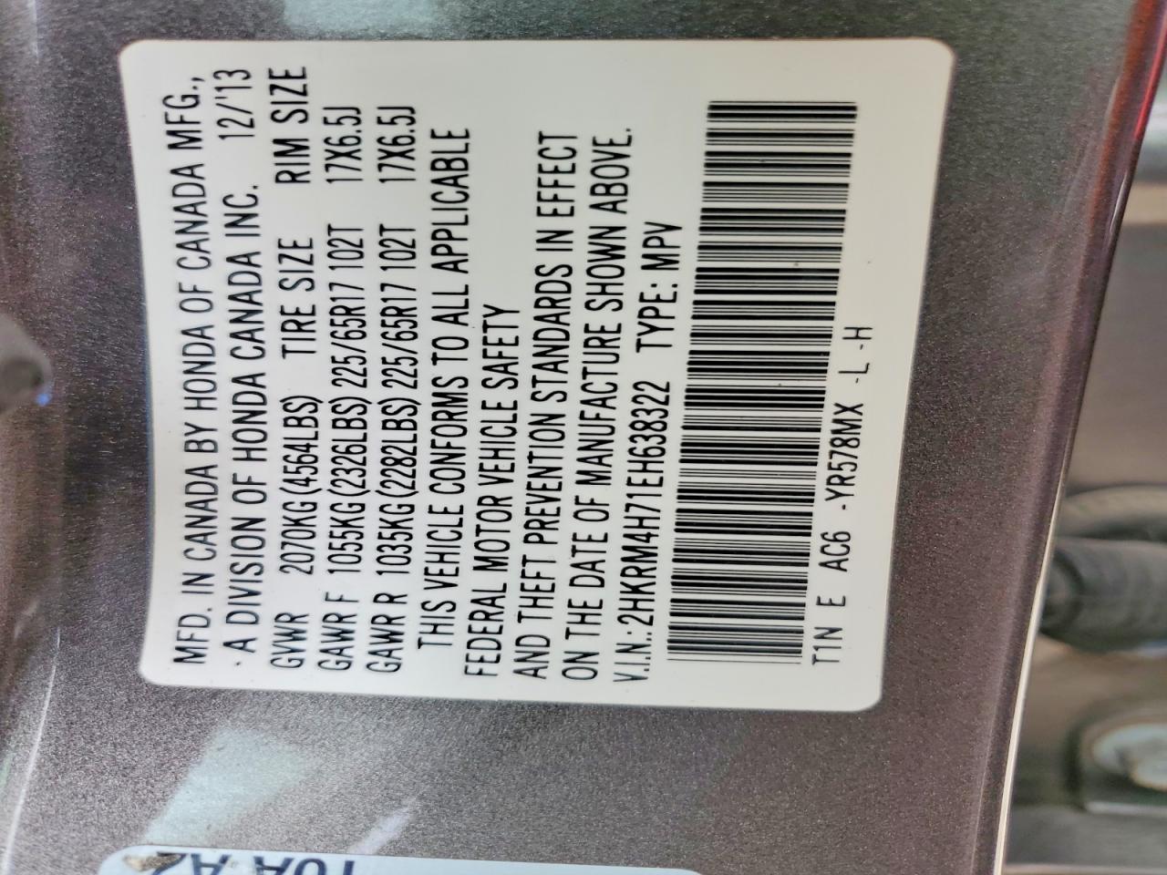 2014 Honda Cr-v Exl Gray vin: 2HKRM4H71EH638322