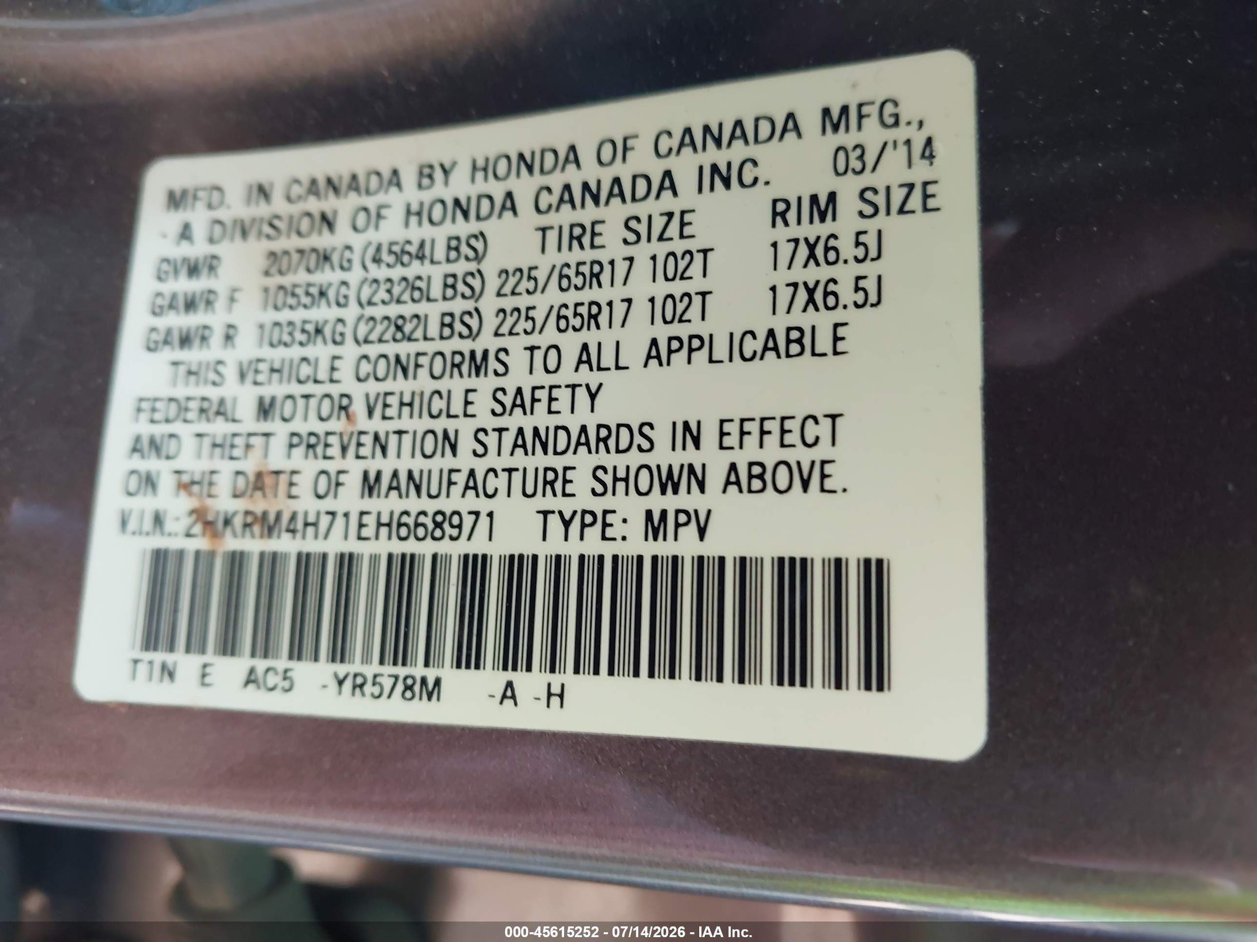 2014 Honda Cr-v Ex-l Gray vin: 2HKRM4H71EH668971