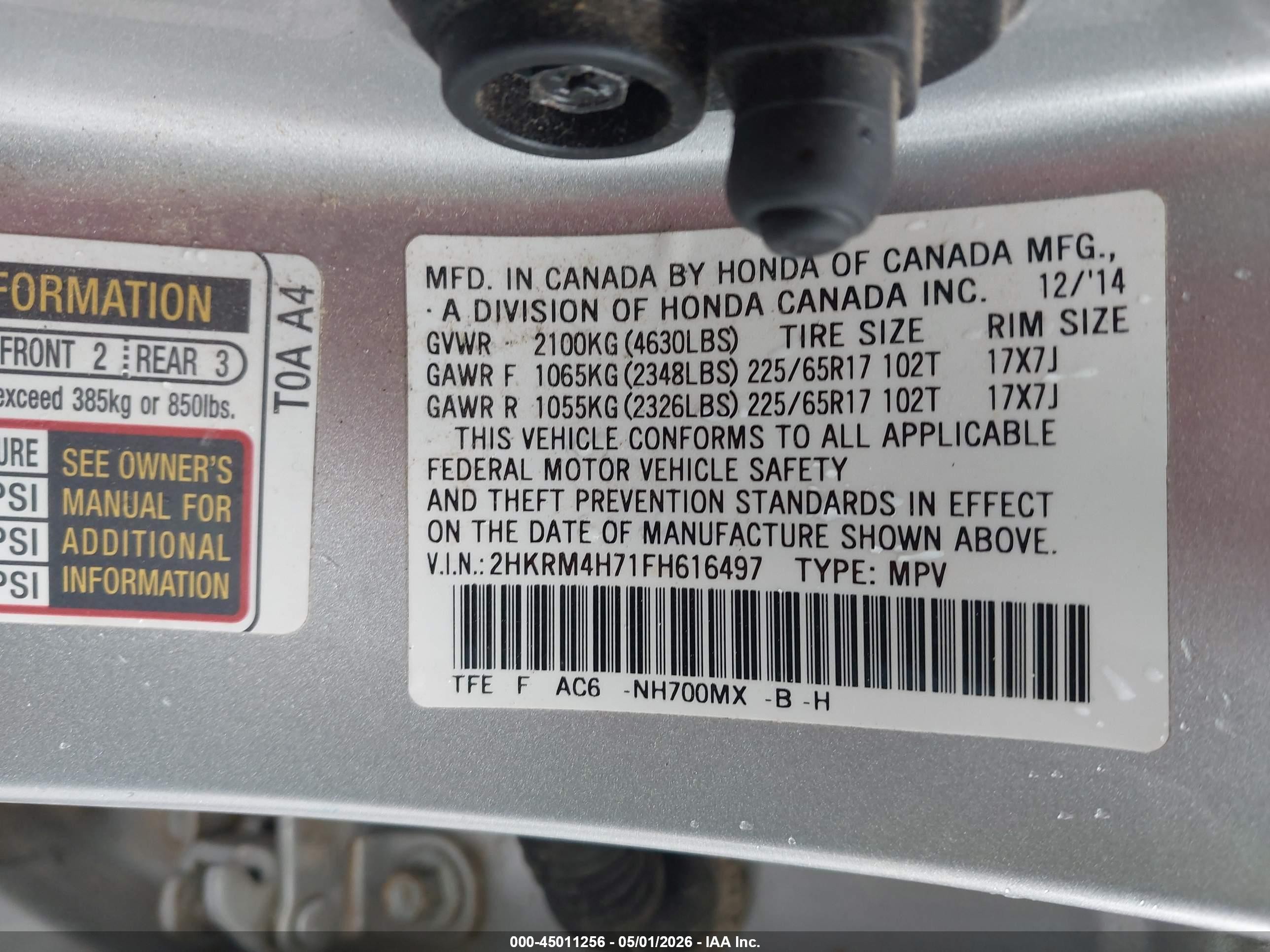 2015 Honda Cr-v Ex-l Silver vin: 2HKRM4H71FH616497