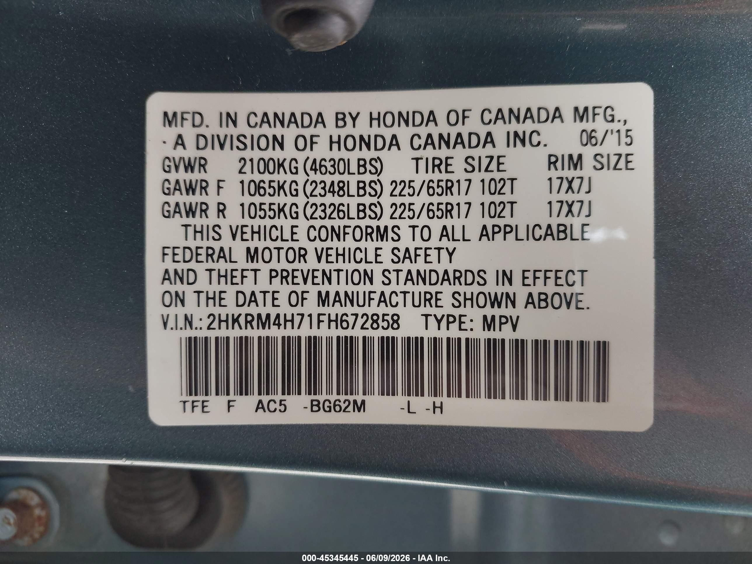 2015 Honda Cr-v Ex-l Синий vin: 2HKRM4H71FH672858