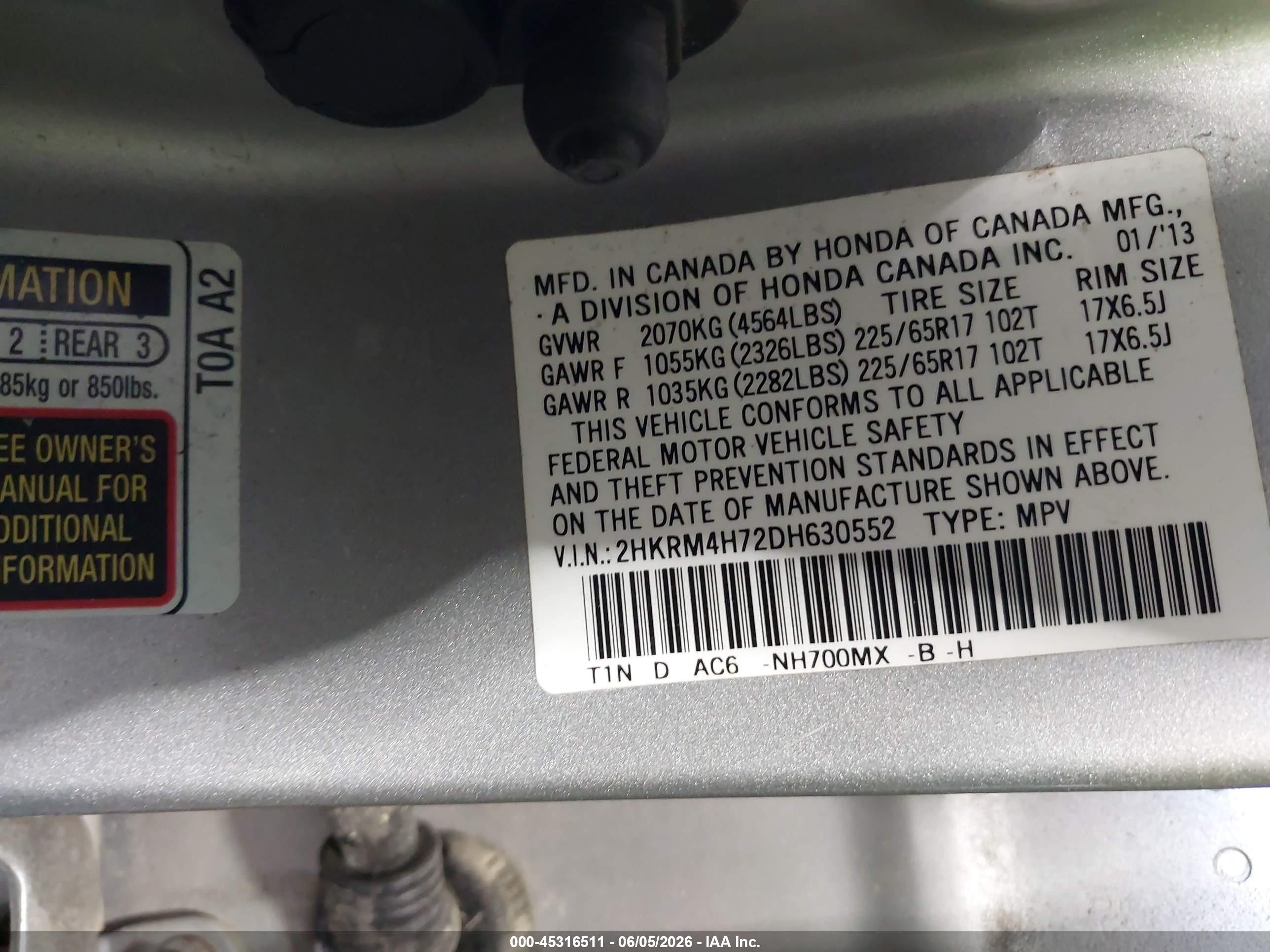 2013 Honda Cr-v Ex-l Gray vin: 2HKRM4H72DH630552