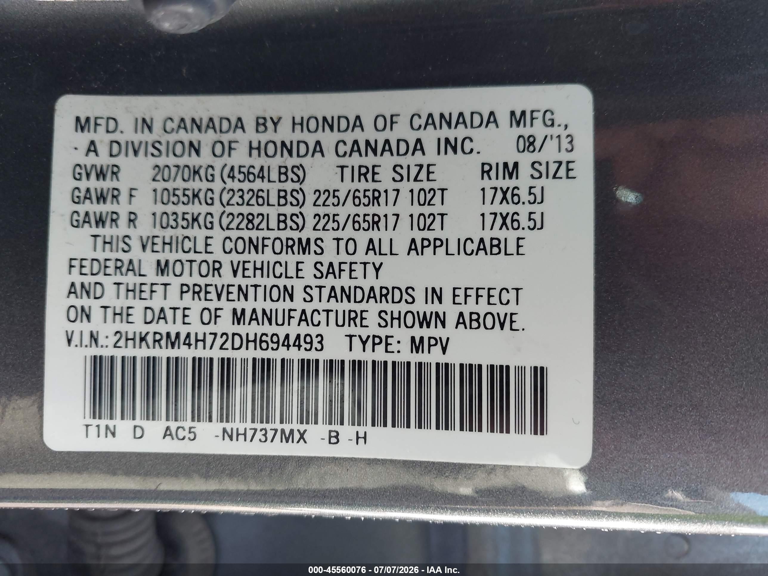 2013 Honda Cr-v Ex-l Серый vin: 2HKRM4H72DH694493