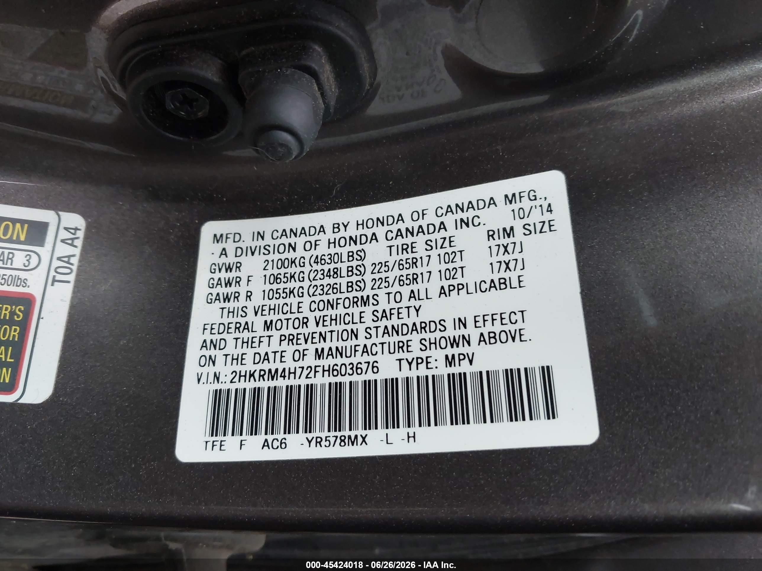 2015 Honda Cr-v Ex-l Gray vin: 2HKRM4H72FH603676