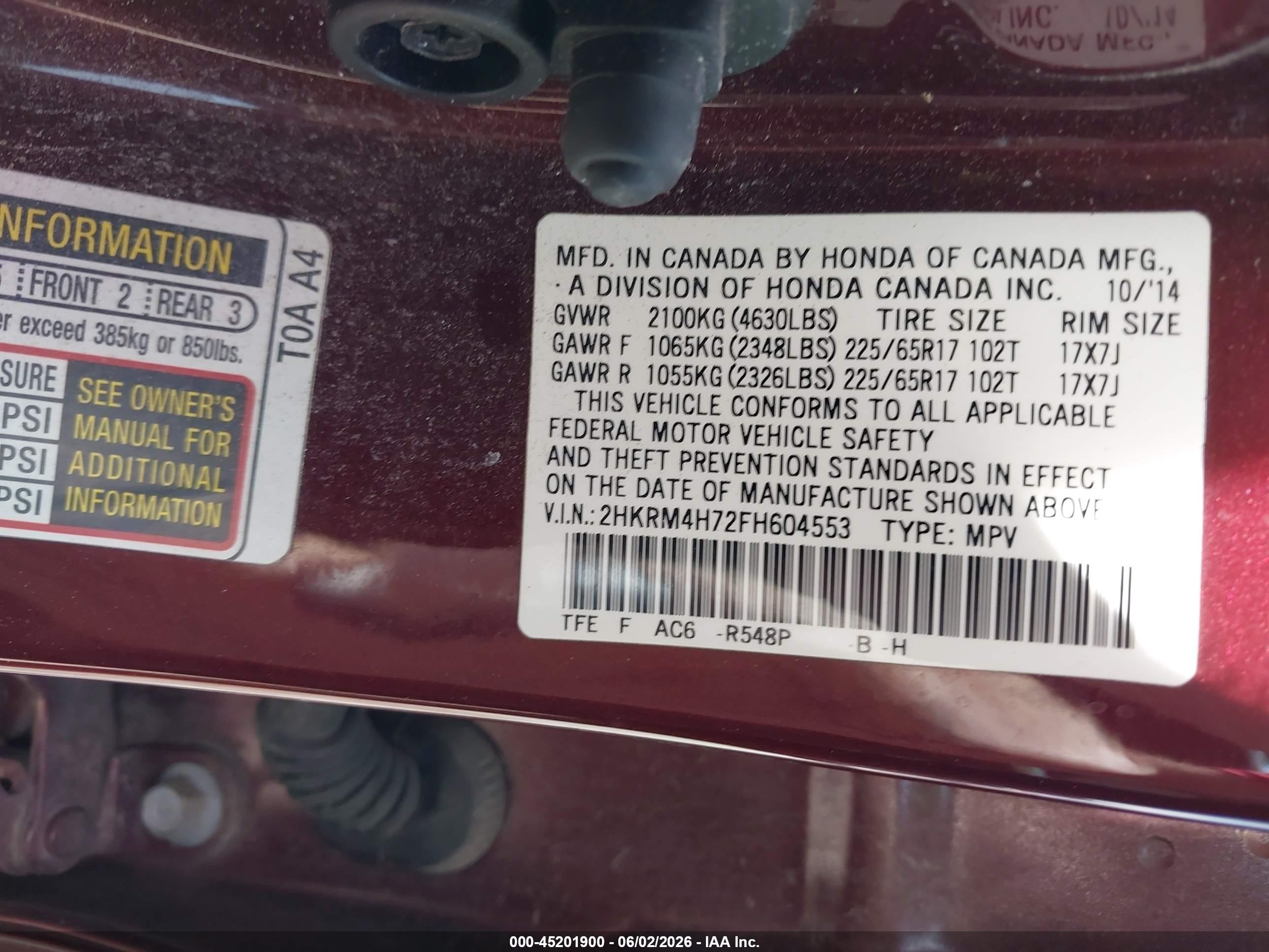 2015 Honda Cr-v Ex-l Maroon vin: 2HKRM4H72FH604553