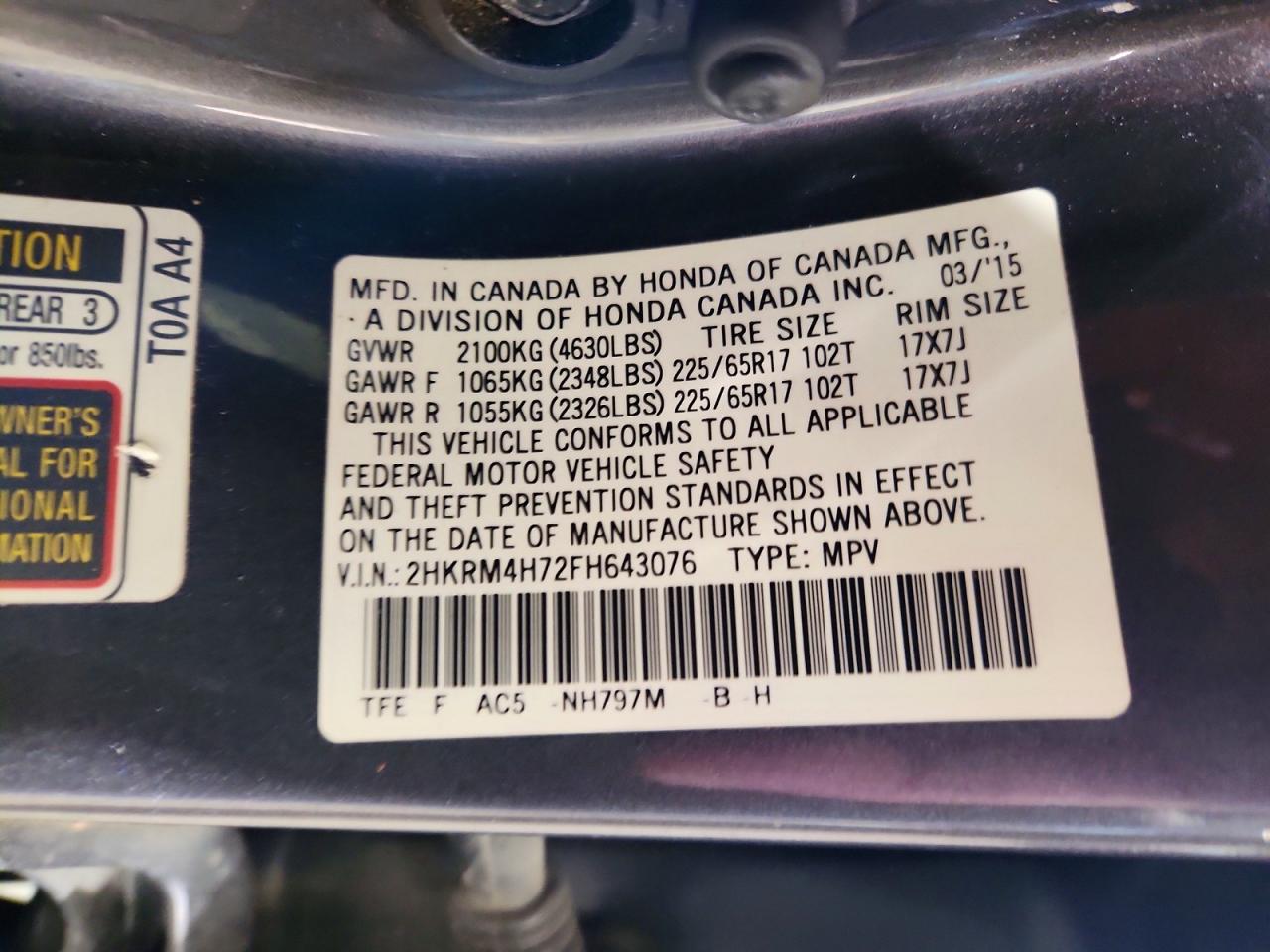 2015 Honda Cr-v Exl Серый vin: 2HKRM4H72FH643076