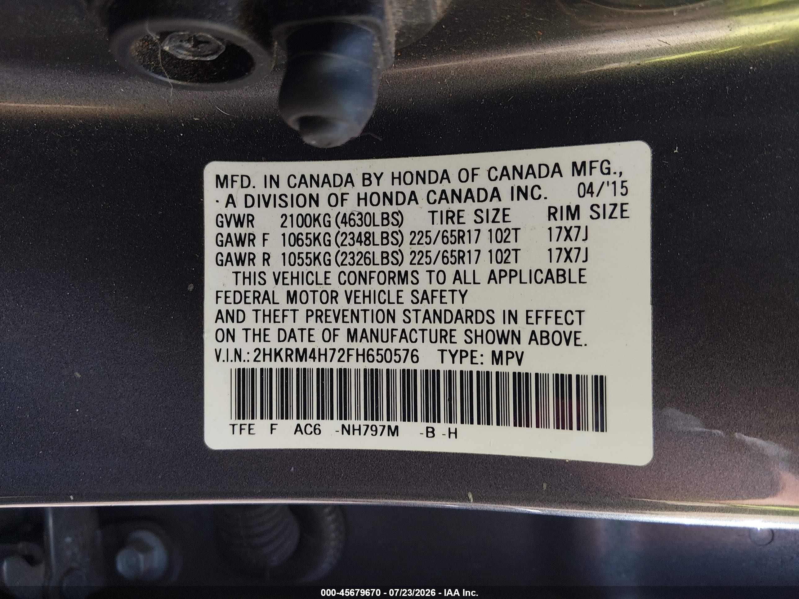 2015 Honda Cr-v Ex-l Gray vin: 2HKRM4H72FH650576