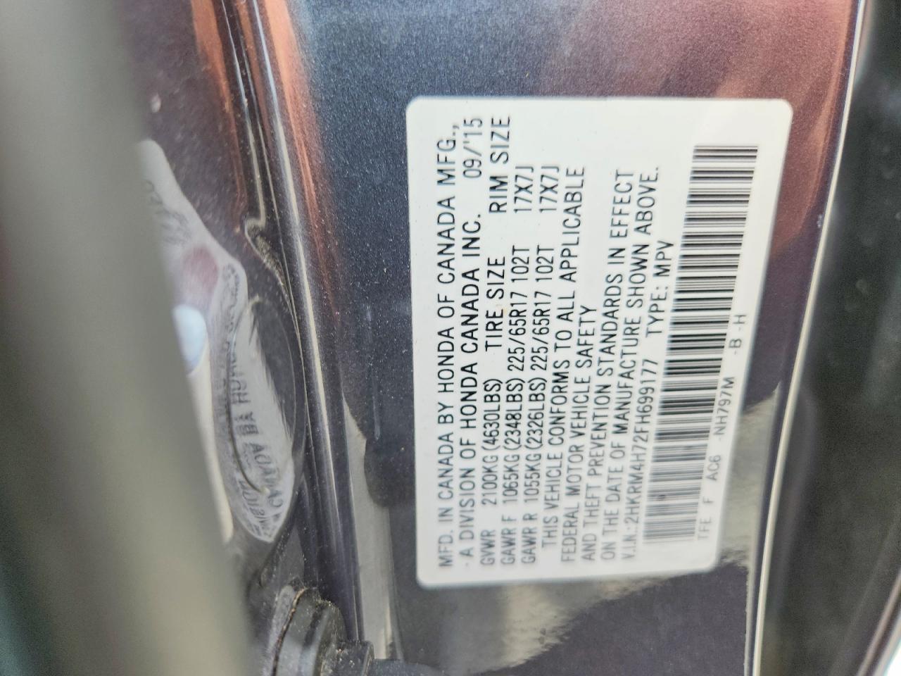 2015 Honda Cr-v Exl Gray vin: 2HKRM4H72FH699177