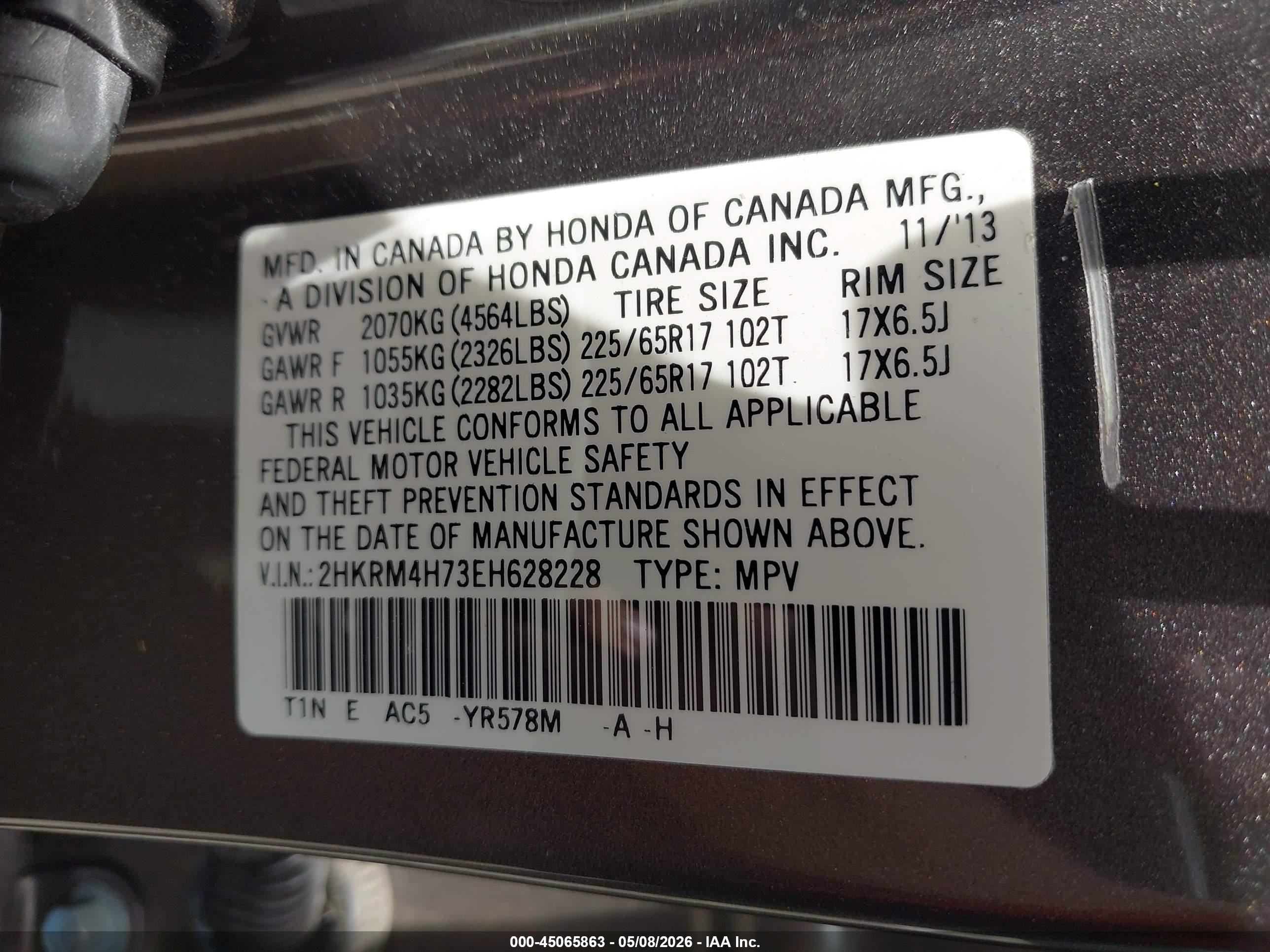 2014 Honda Cr-v Ex-l Gray vin: 2HKRM4H73EH628228