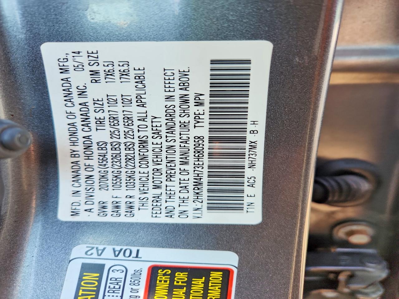 2014 Honda Cr-v Exl Gray vin: 2HKRM4H73EH680958