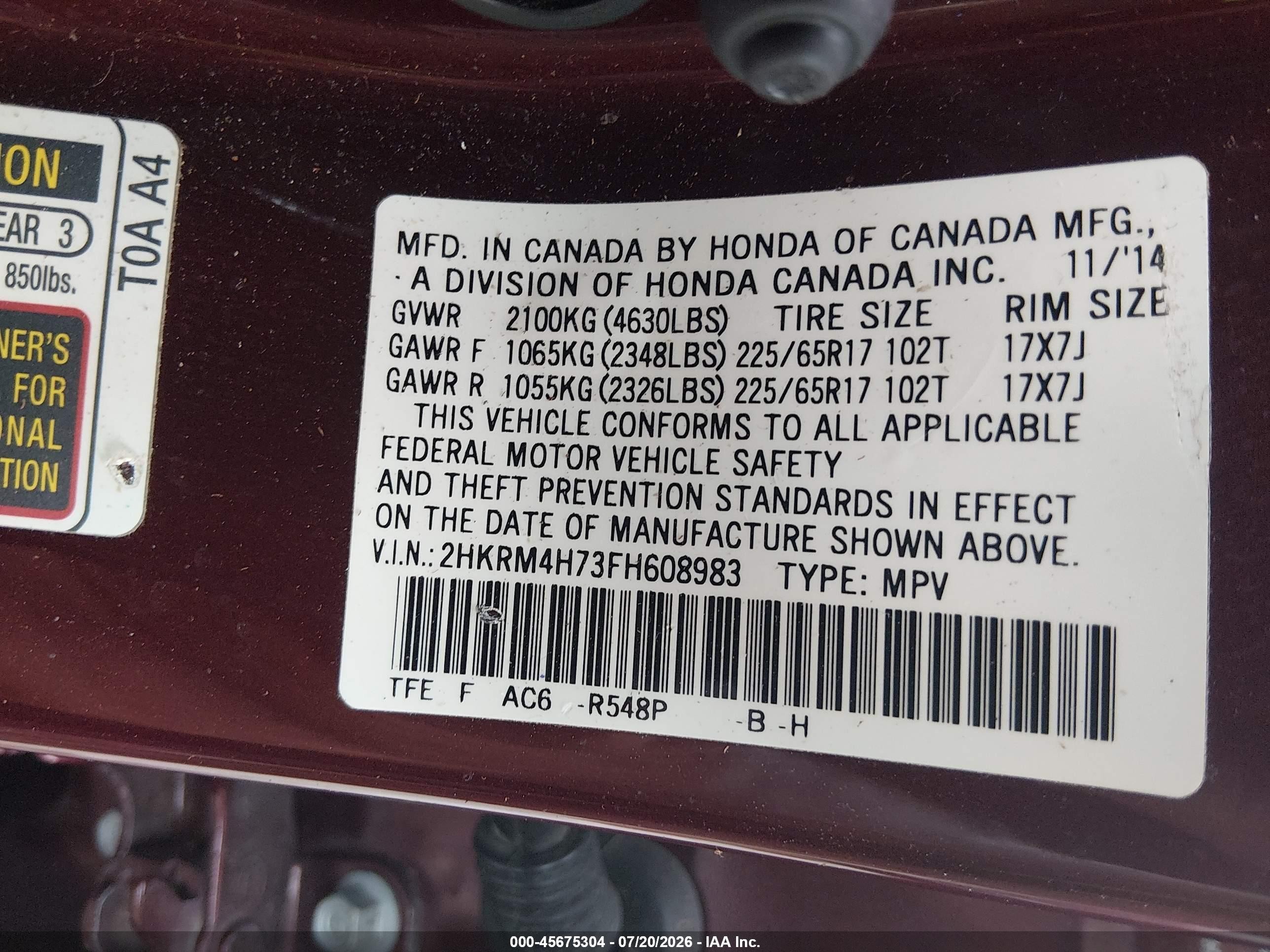 2015 Honda Cr-v Ex-l Бордовый vin: 2HKRM4H73FH608983