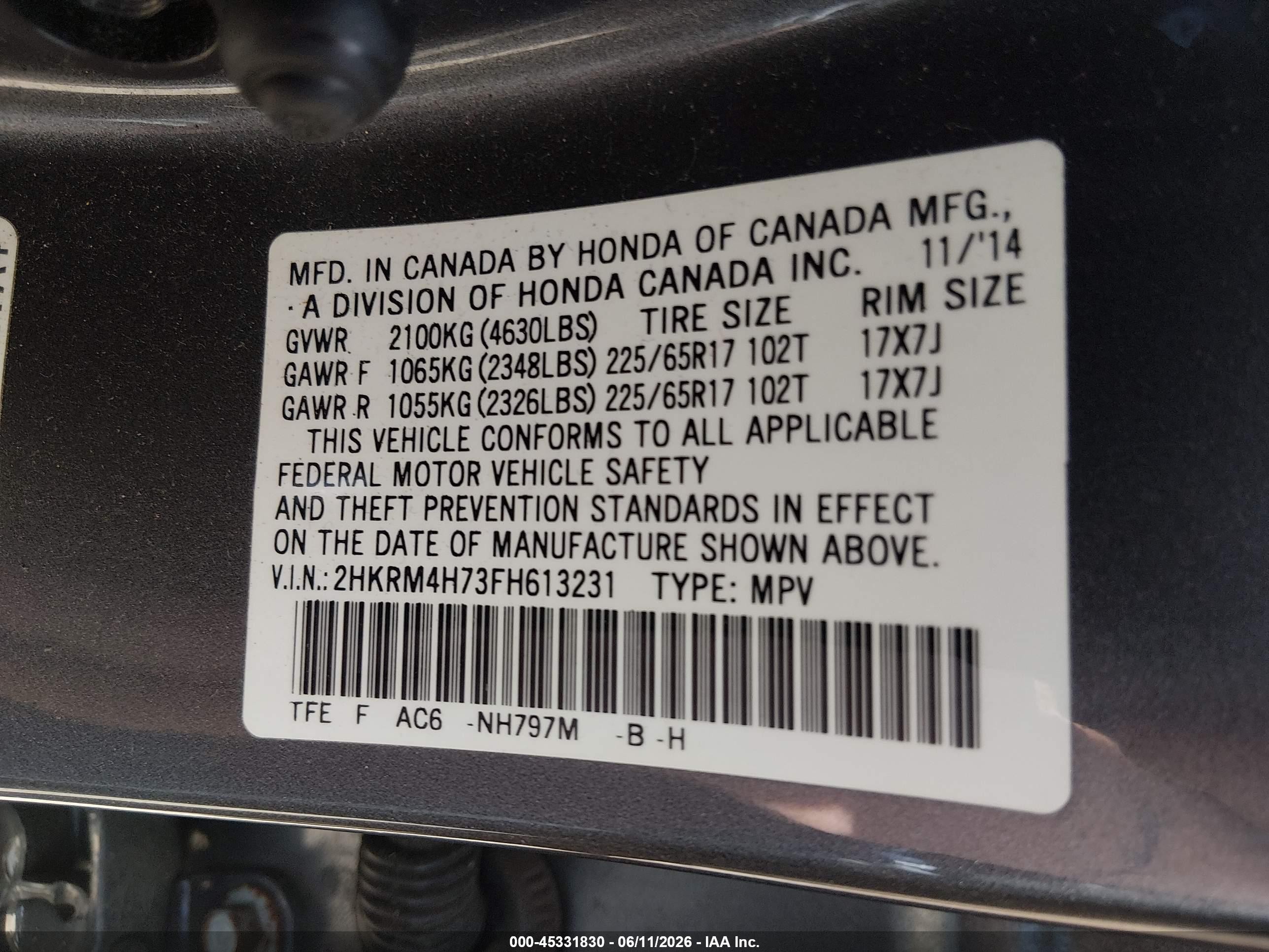 2015 Honda Cr-v Ex-l Gray vin: 2HKRM4H73FH613231
