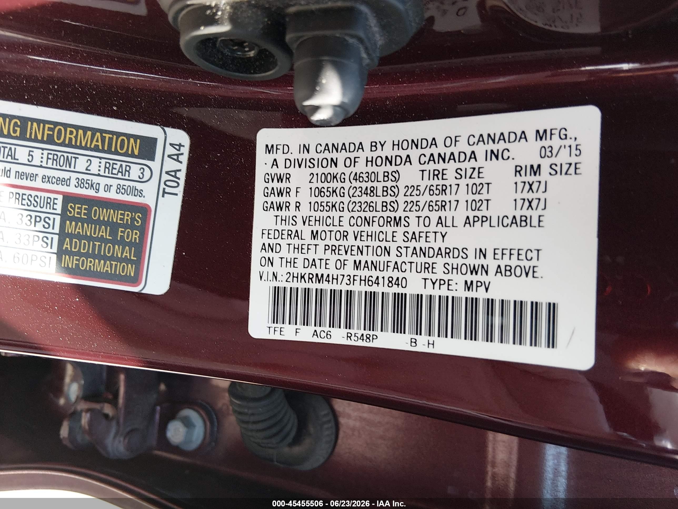 2015 Honda Cr-v Ex-l Бордовый vin: 2HKRM4H73FH641840