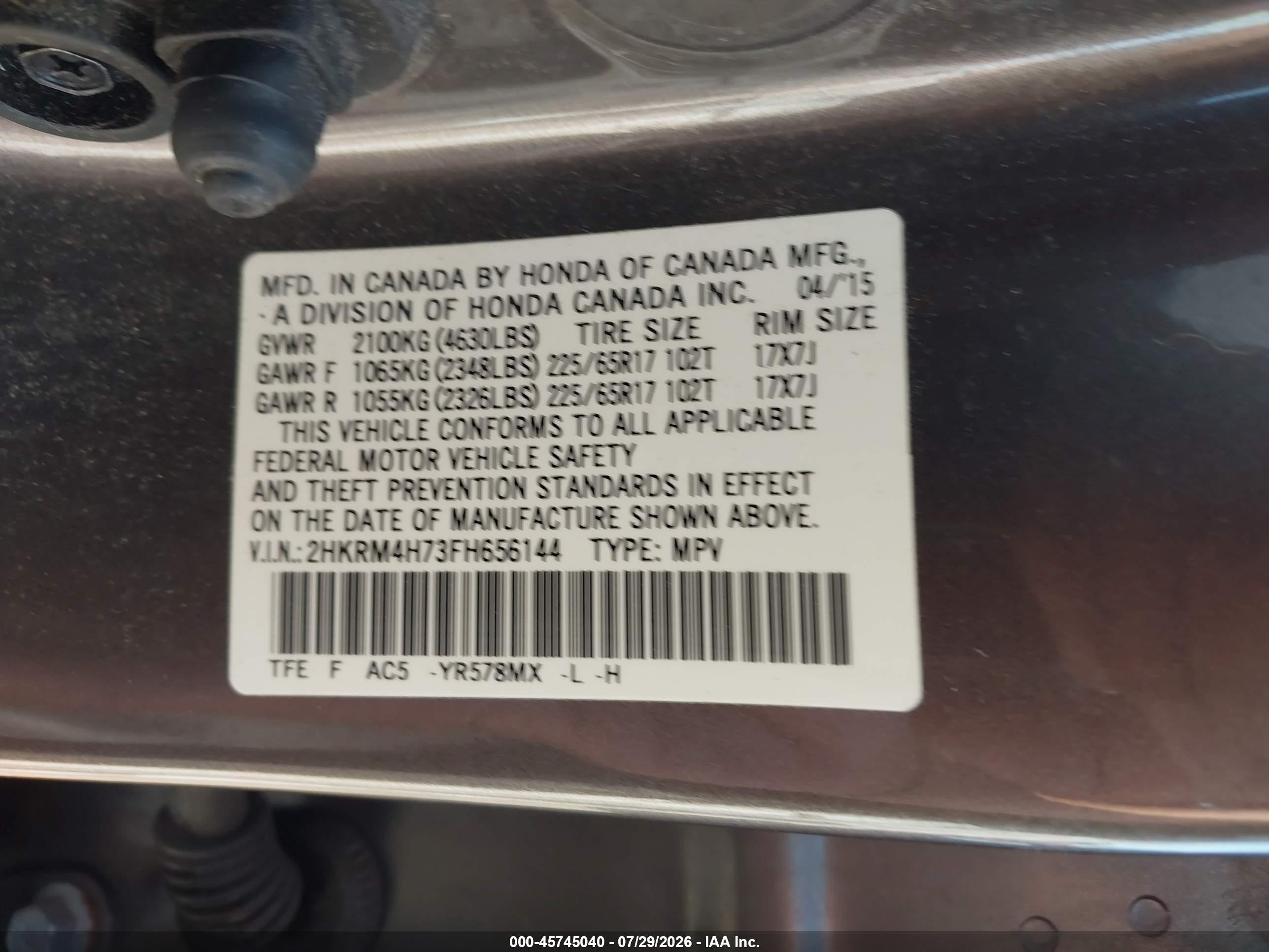2015 Honda Cr-v Ex-l Gray vin: 2HKRM4H73FH656144
