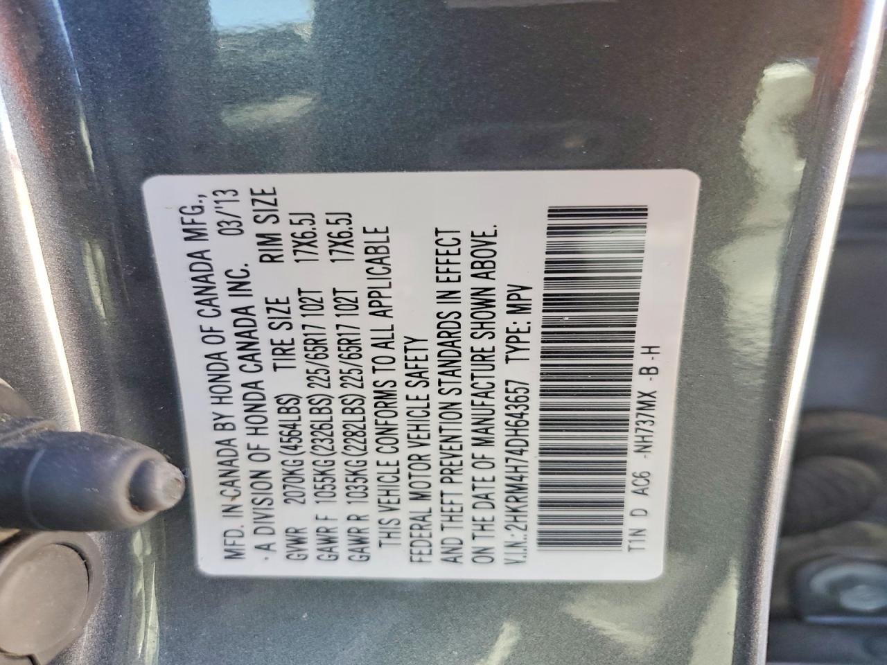 2013 Honda Cr-v Exl Gray vin: 2HKRM4H74DH643657