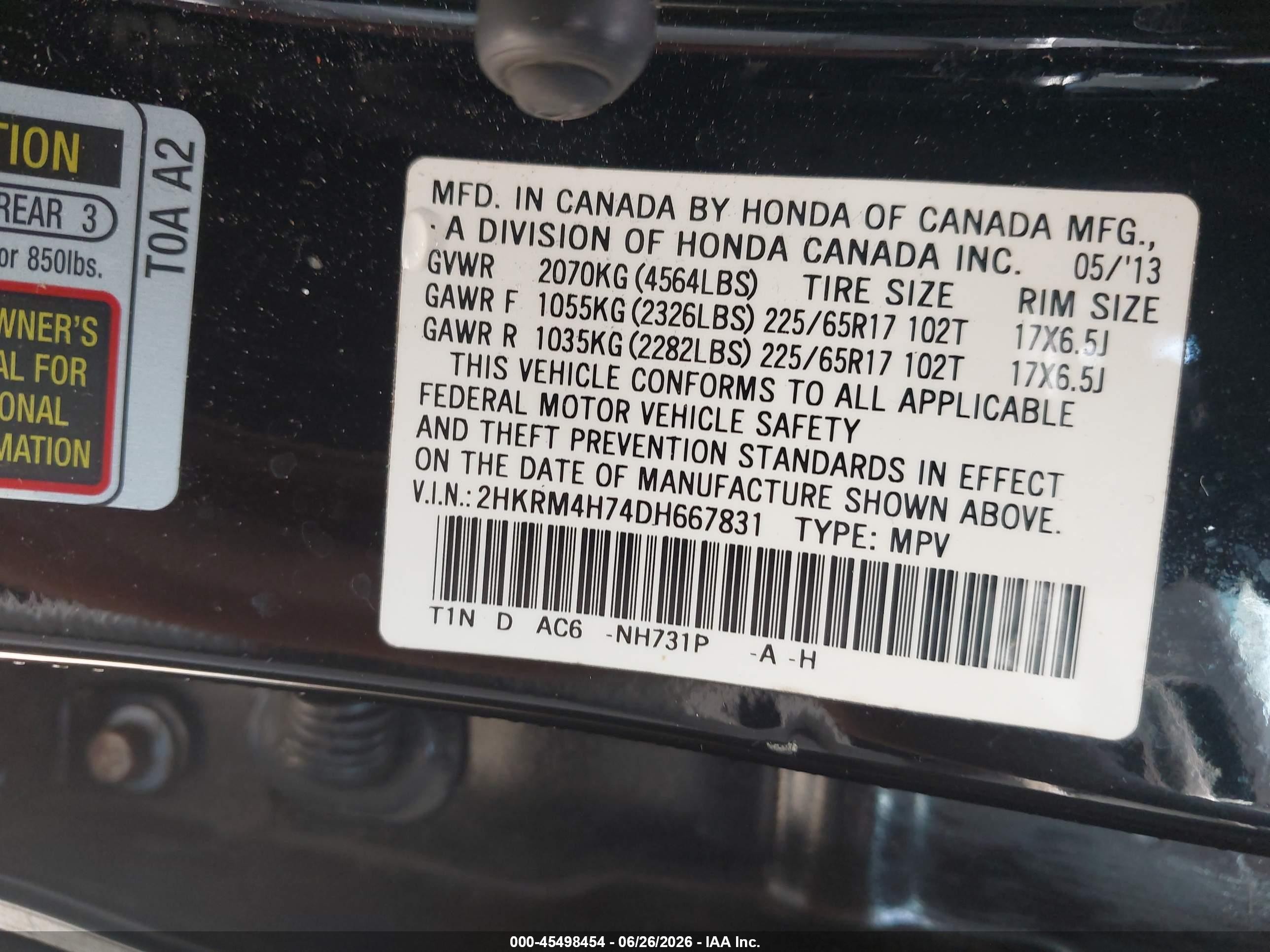 2013 Honda Cr-v Ex-l Black vin: 2HKRM4H74DH667831