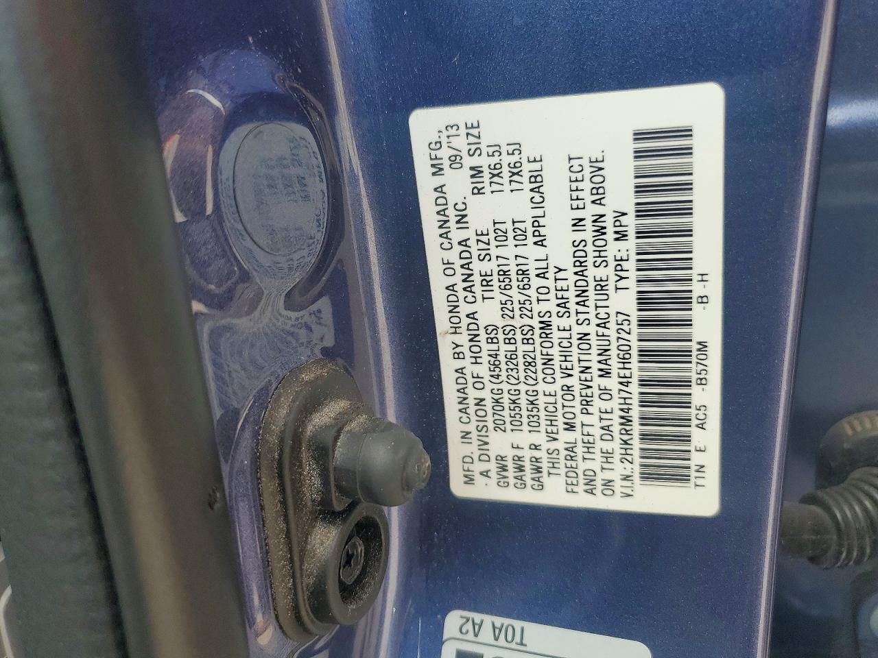 2014 Honda Cr-v Exl Blue vin: 2HKRM4H74EH607257