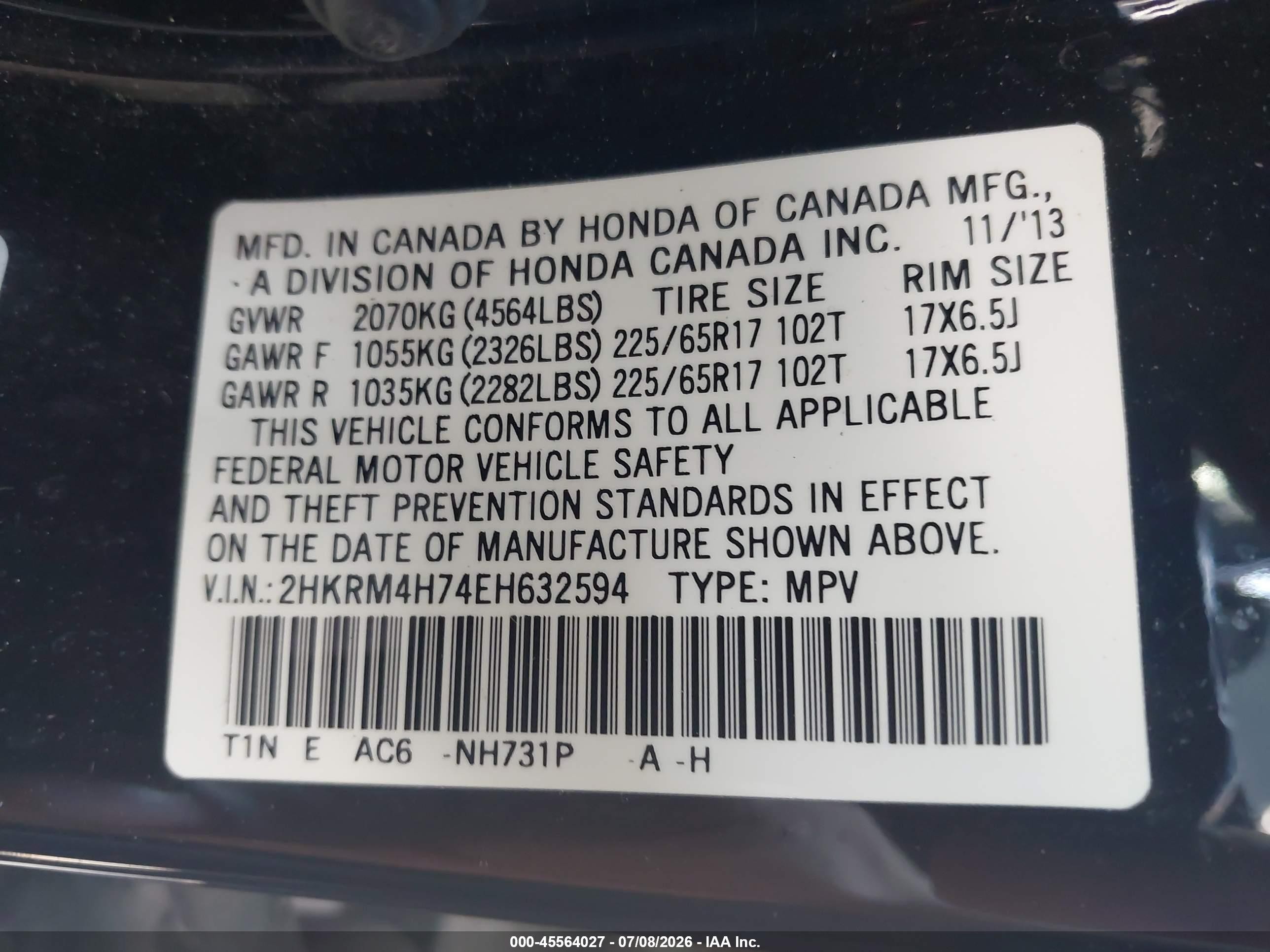 2014 Honda Cr-v Ex-l Black vin: 2HKRM4H74EH632594