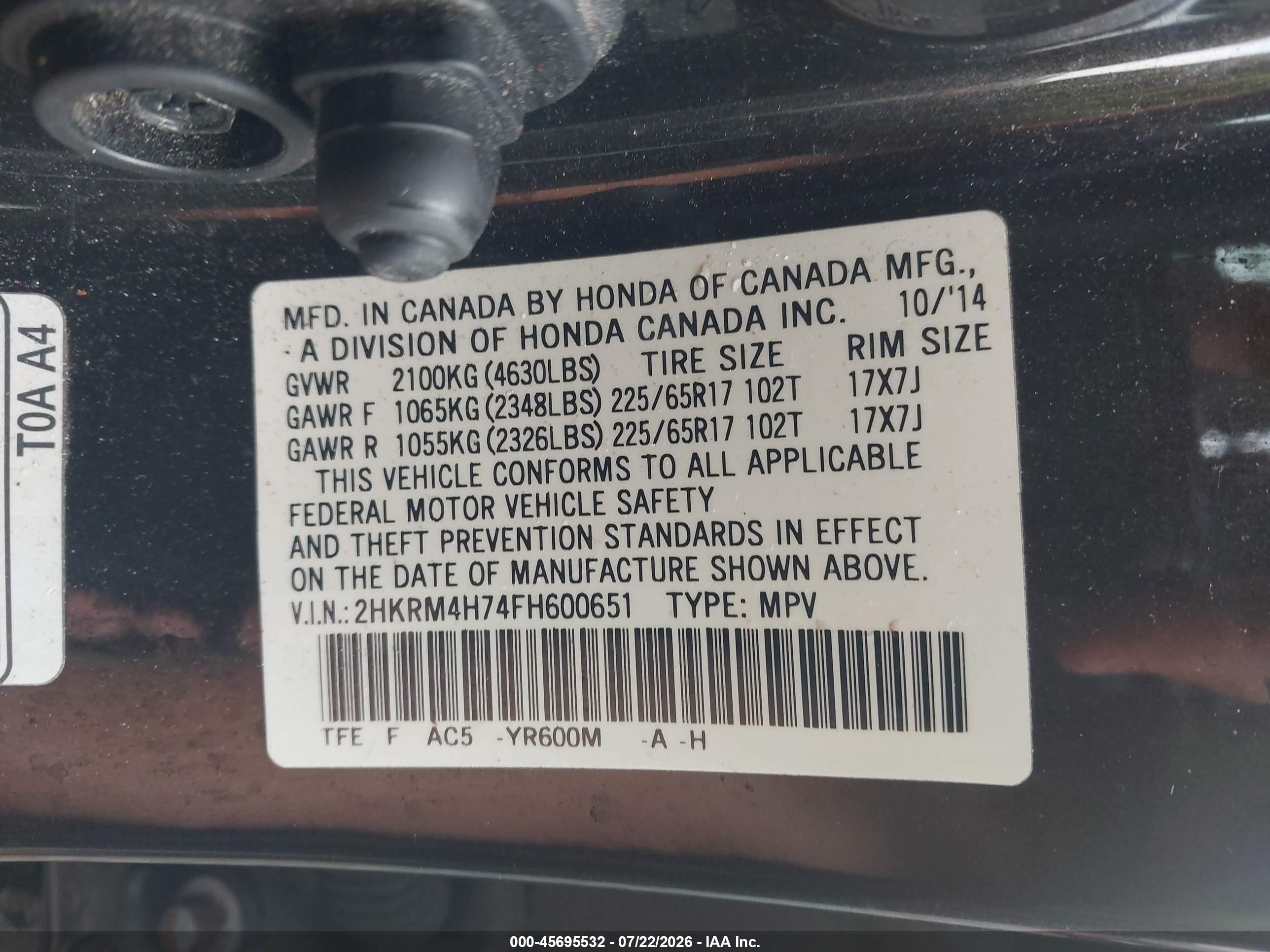 2015 Honda Cr-v Ex-l Brown vin: 2HKRM4H74FH600651