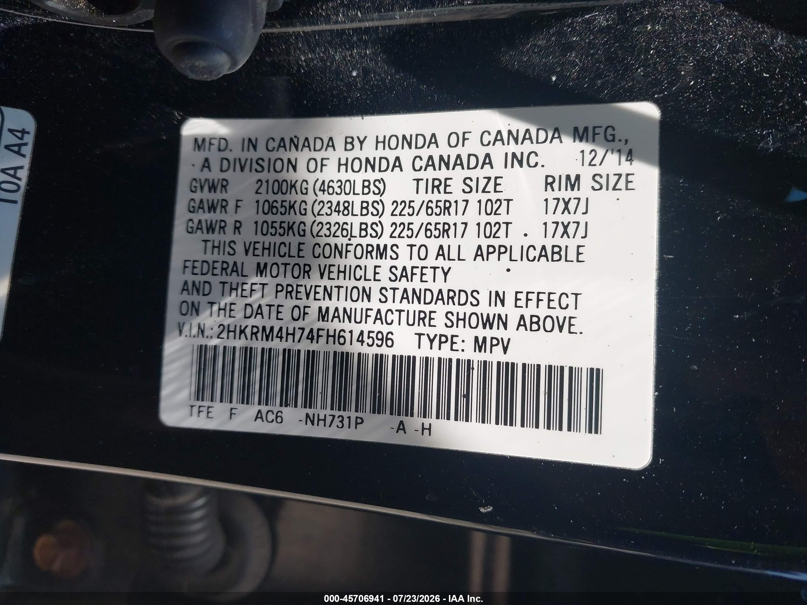 2015 Honda Cr-v Ex-l Черный vin: 2HKRM4H74FH614596