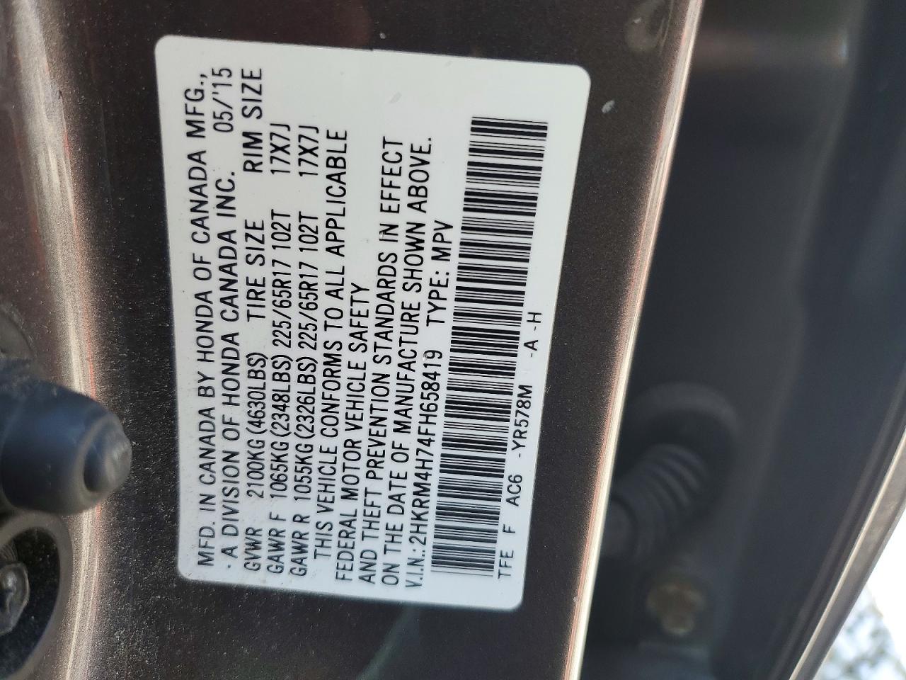 2015 Honda Cr-v Exl Угольный vin: 2HKRM4H74FH658419