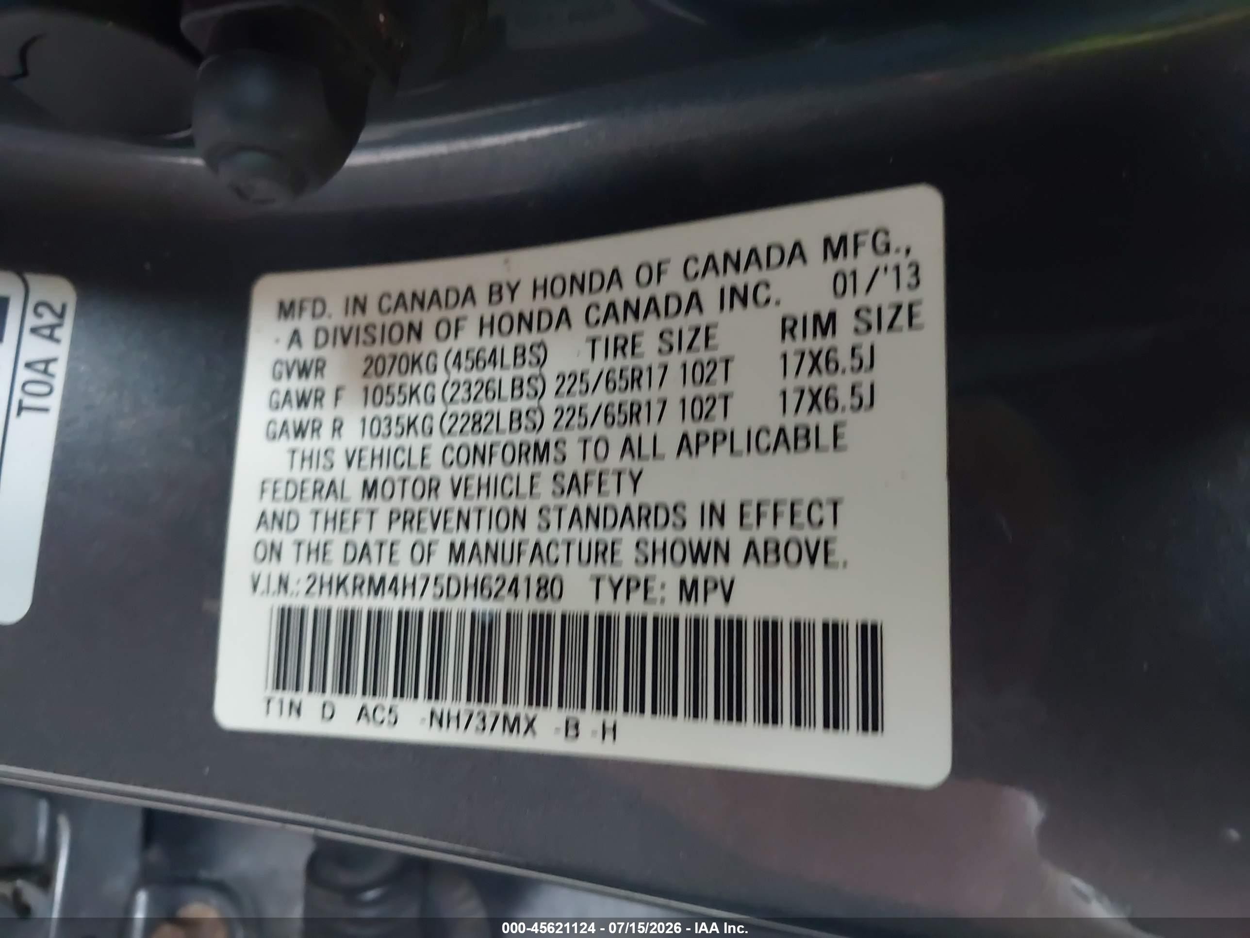 2013 Honda Cr-v Ex-l Gray vin: 2HKRM4H75DH624180