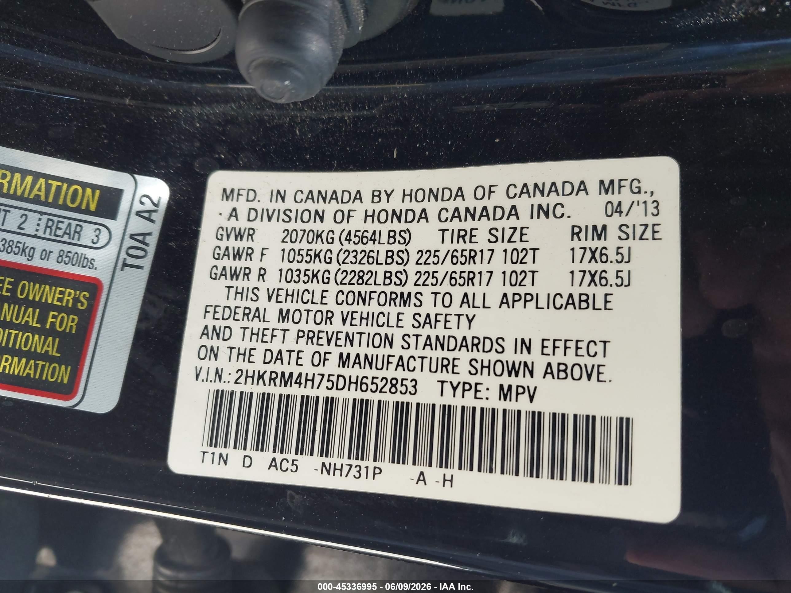 2013 Honda Cr-v Ex-l Черный vin: 2HKRM4H75DH652853