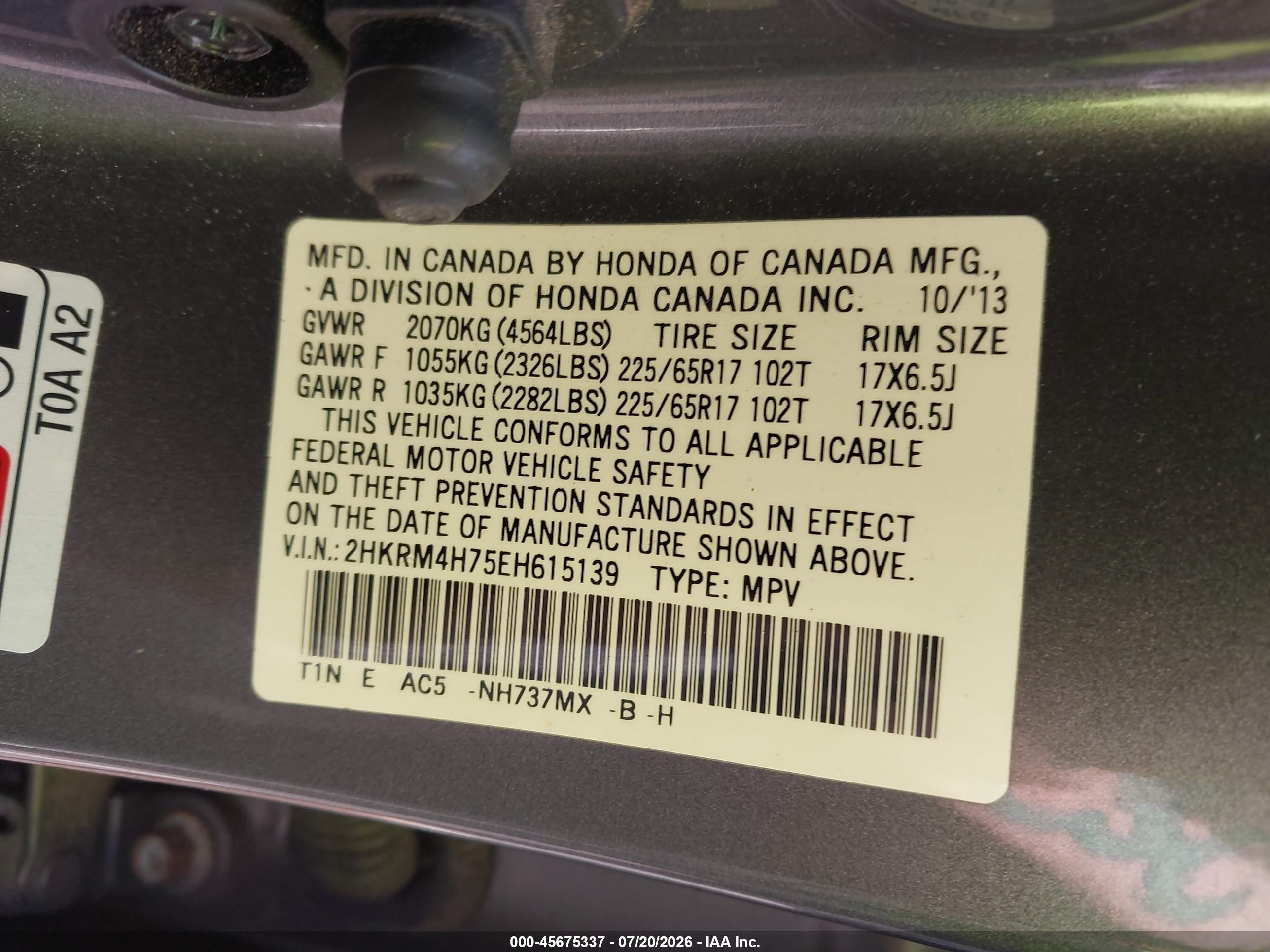 2014 Honda Cr-v Ex-l Gray vin: 2HKRM4H75EH615139
