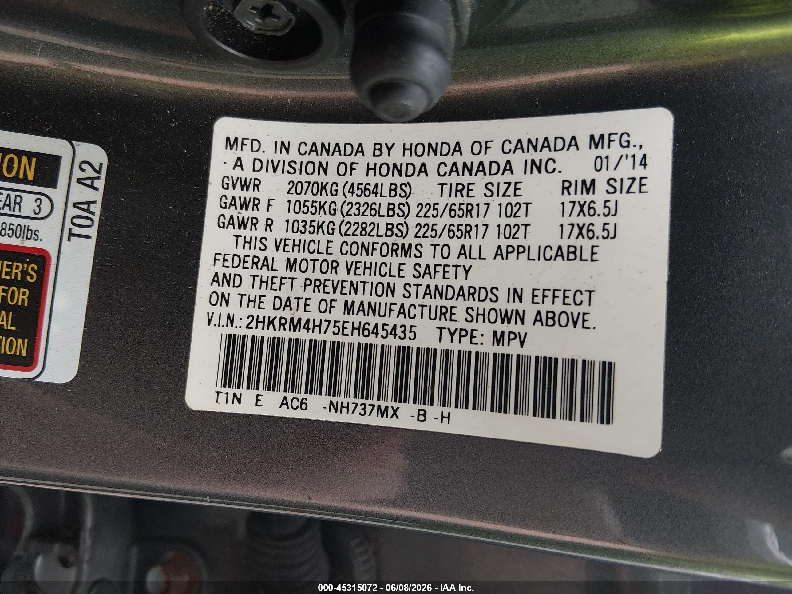 2014 Honda Cr-v Ex-l Gray vin: 2HKRM4H75EH645435