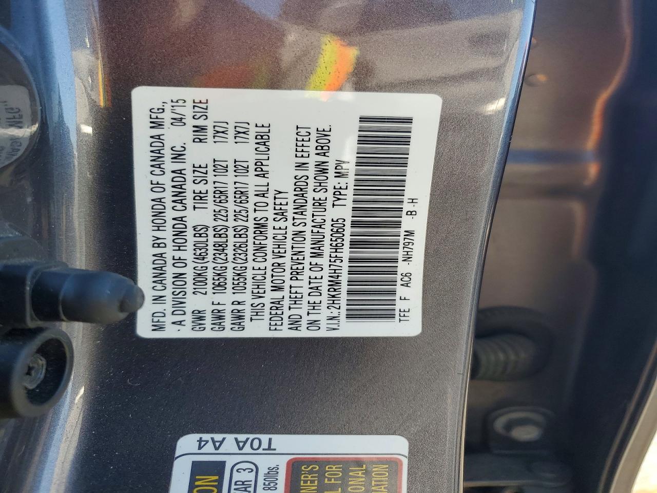 2015 Honda Cr-v Exl Gray vin: 2HKRM4H75FH650605