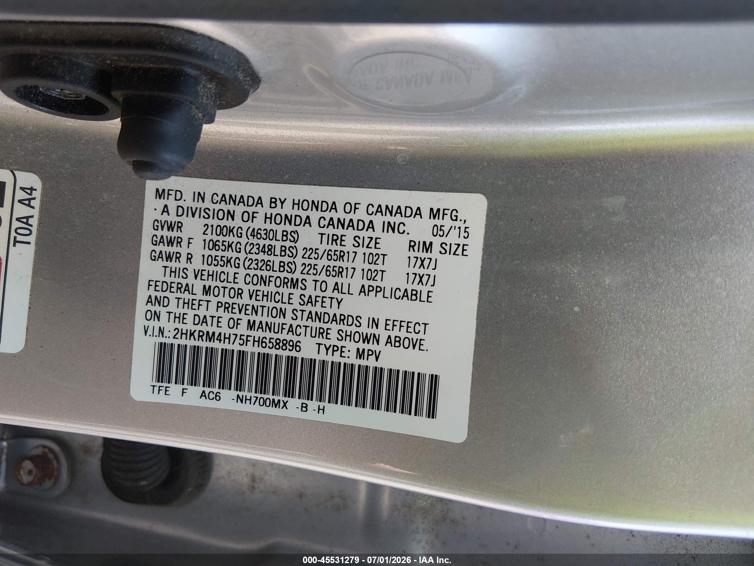 2015 Honda Cr-v Ex-l Silver vin: 2HKRM4H75FH658896