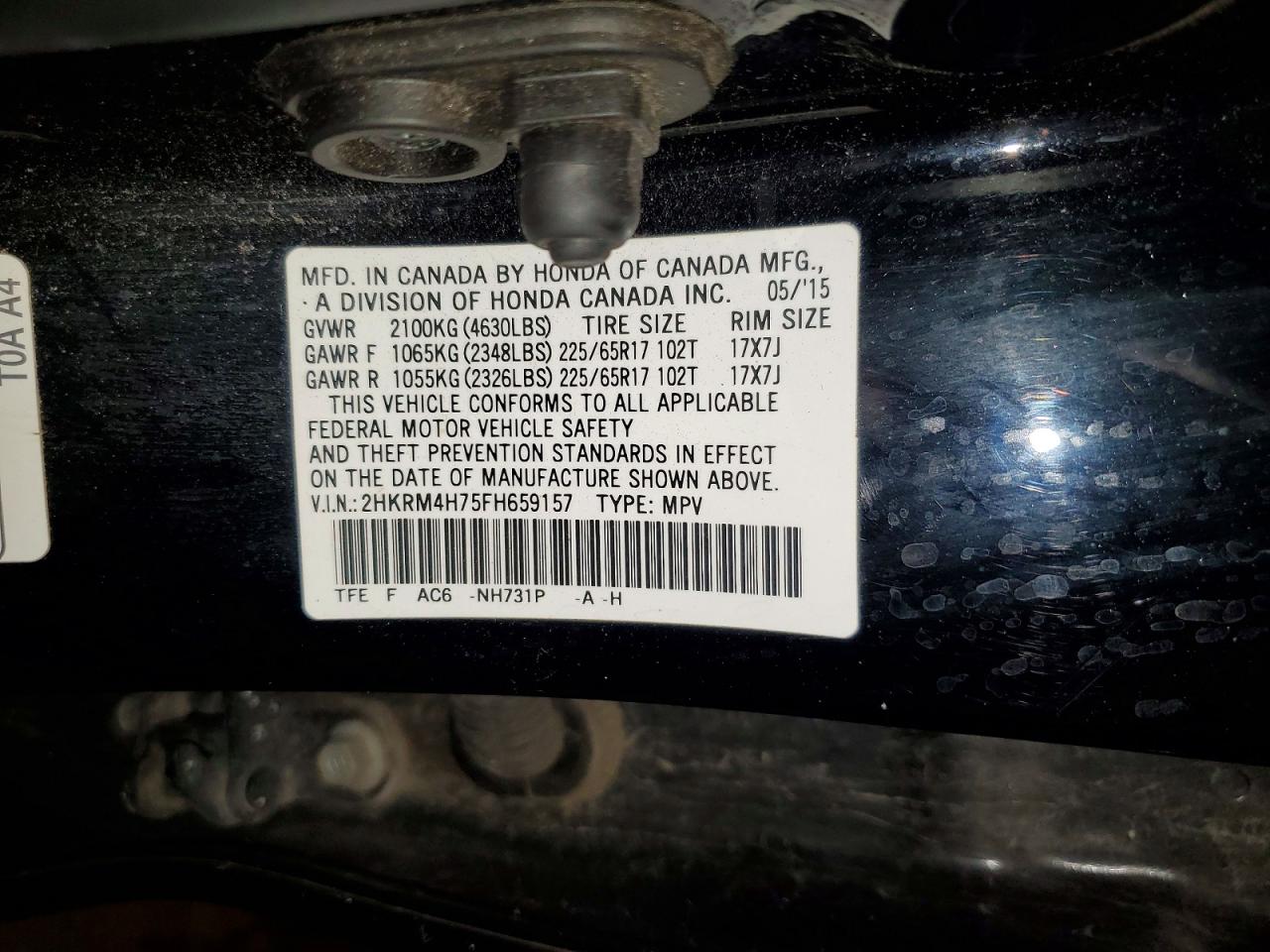 2015 Honda Cr-v Exl Black vin: 2HKRM4H75FH659157