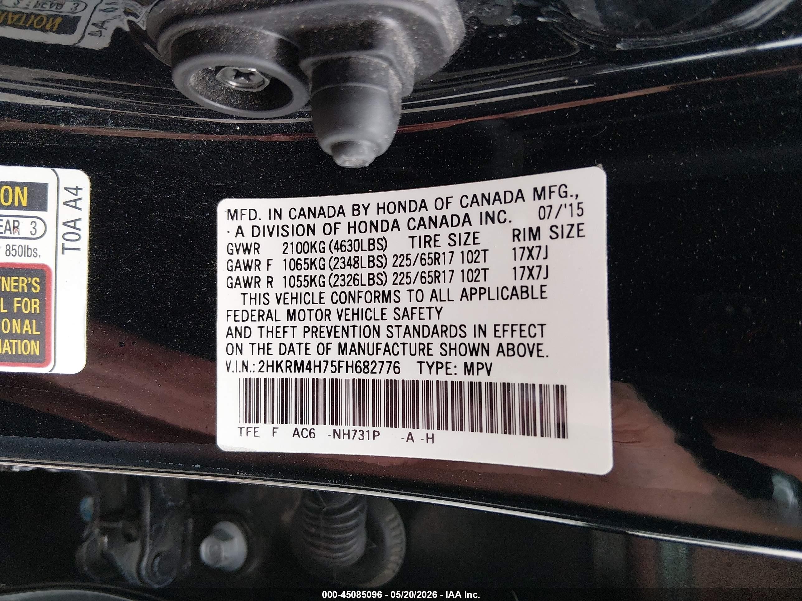 2015 Honda Cr-v Ex-l Черный vin: 2HKRM4H75FH682776